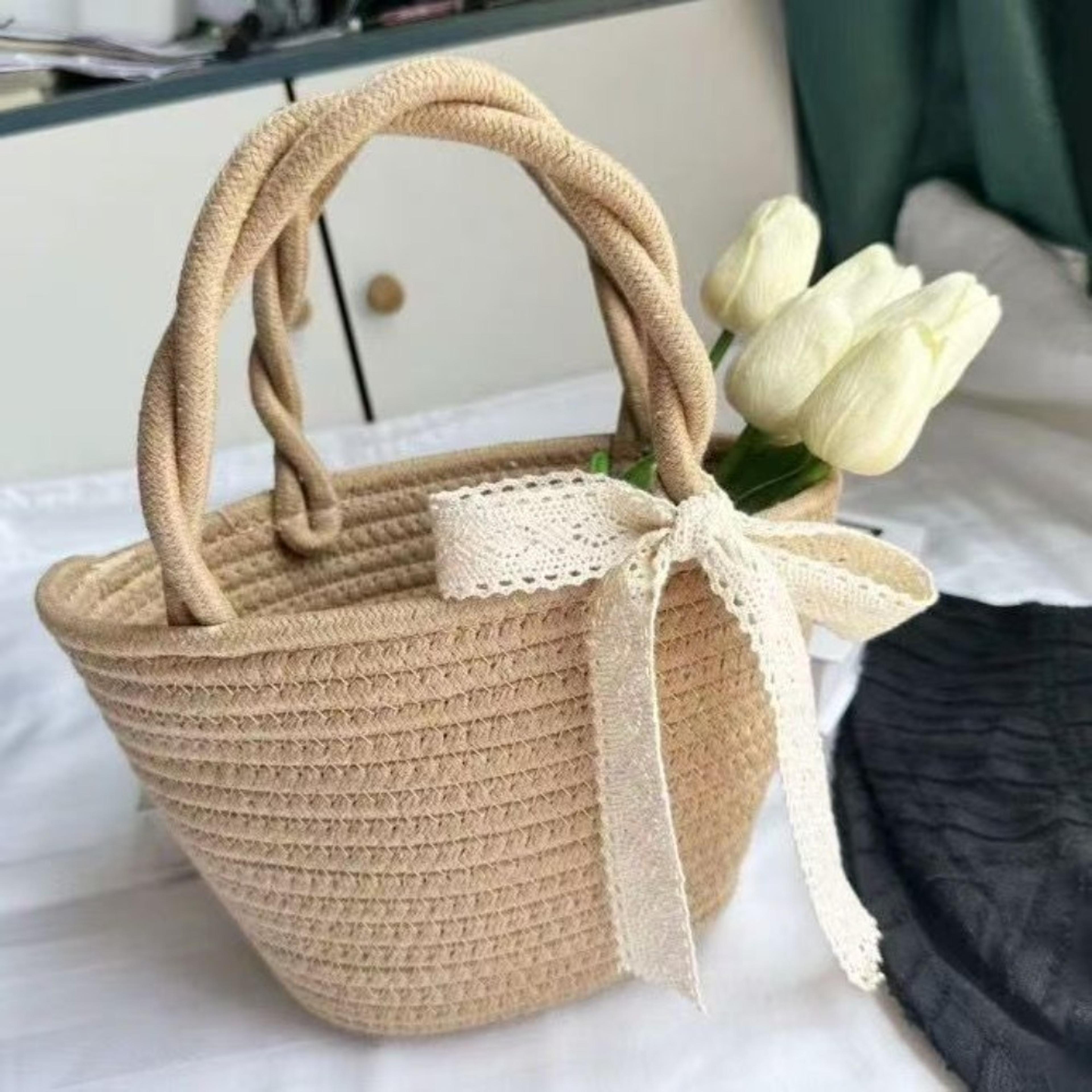 Boho Cotton Rope Woven Beach Handbag And Lightweight Shopping Basket 6