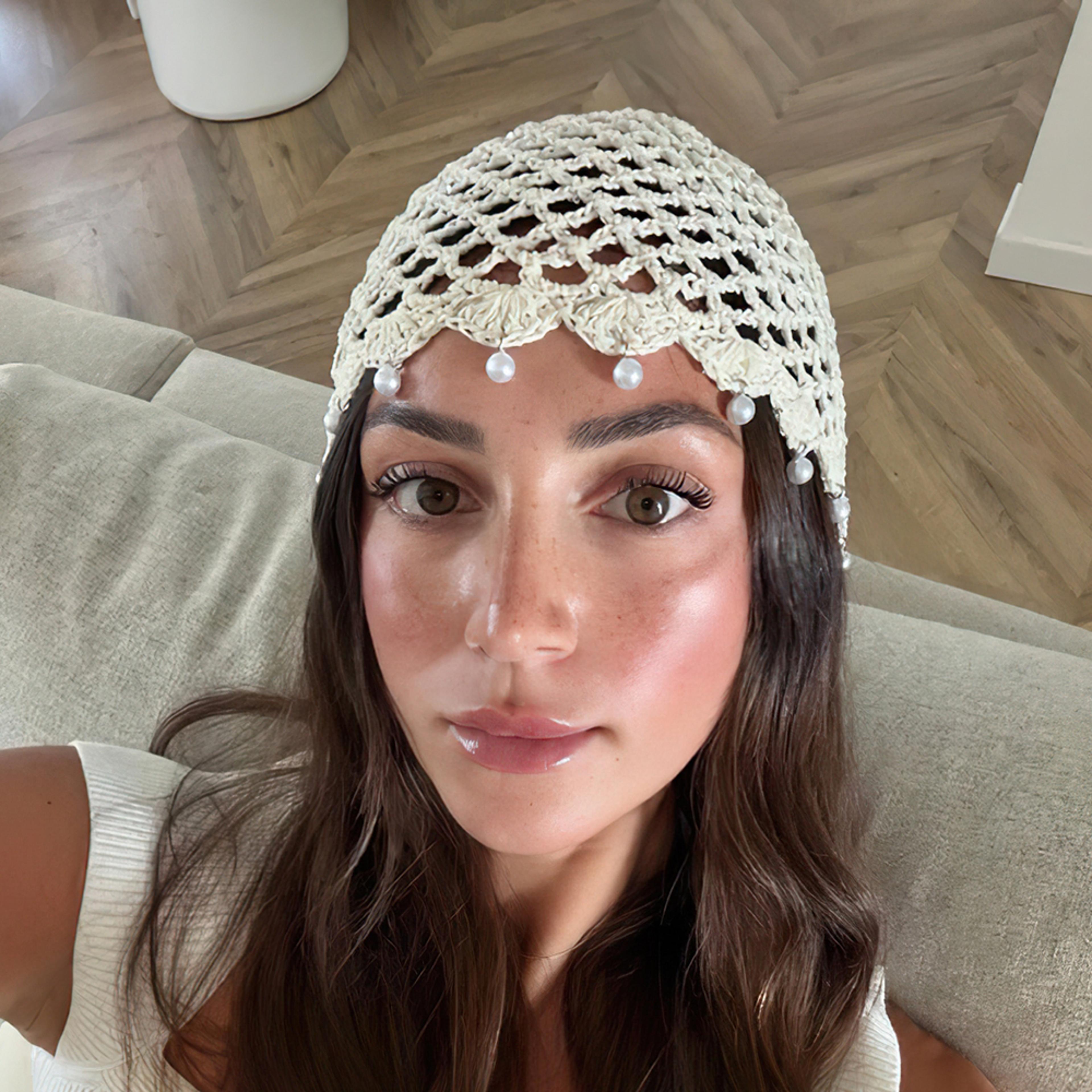 Handmade Pearl Crochet Beanie Hat For Women Lightweight Summer Skull Cap 2
