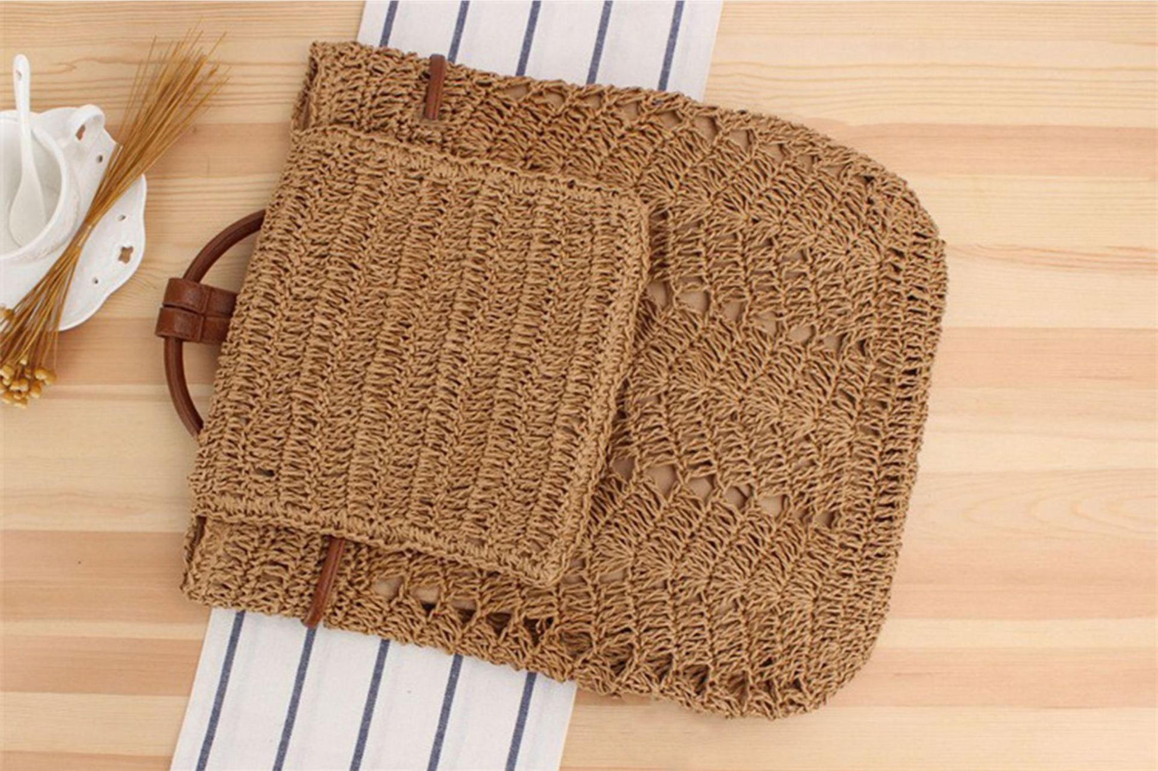 Handmade Woven Straw Beach Backpack  Casual Travel Daypack 2