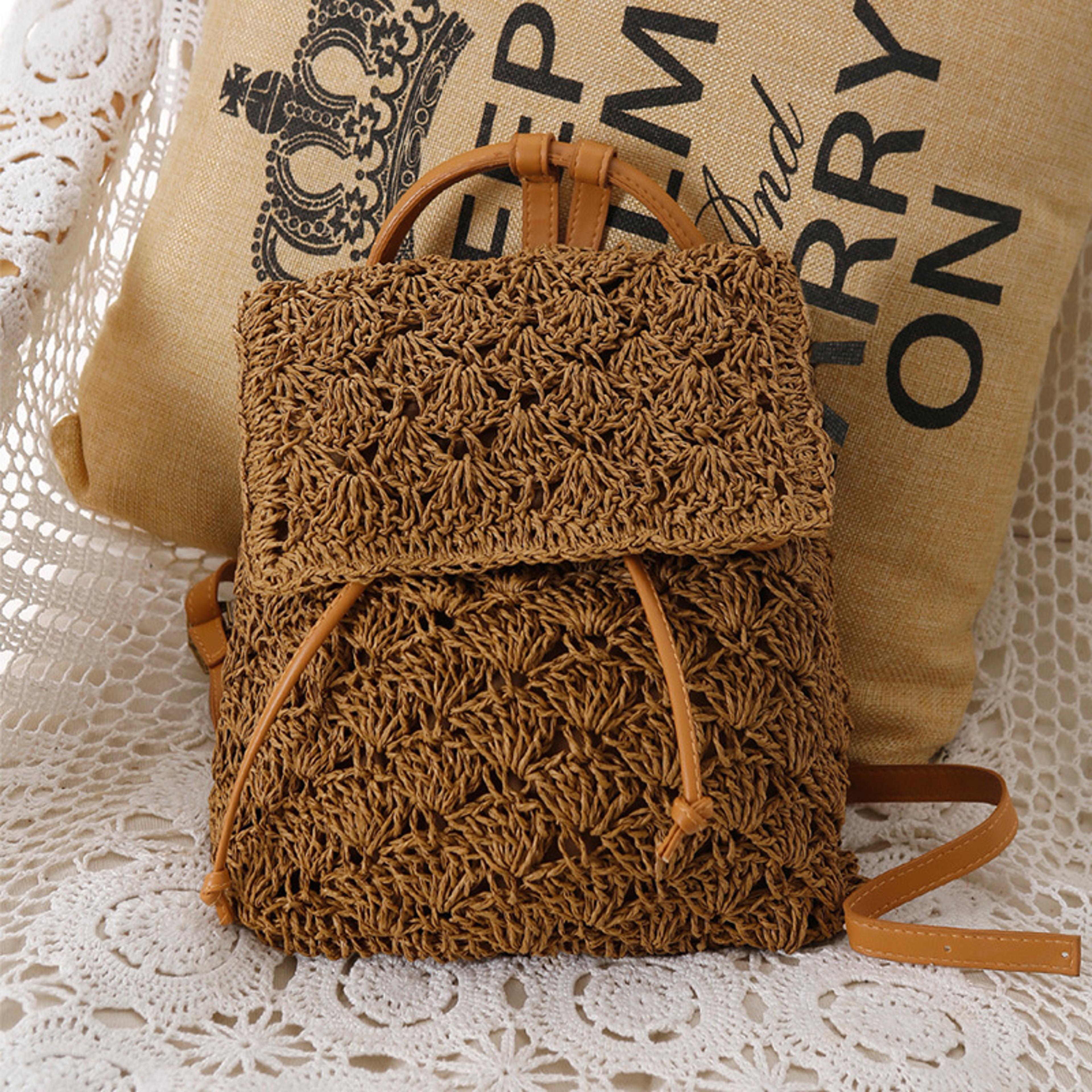 Woven Straw Backpack For Women Handmade Beach Tote And Travel Bag 6