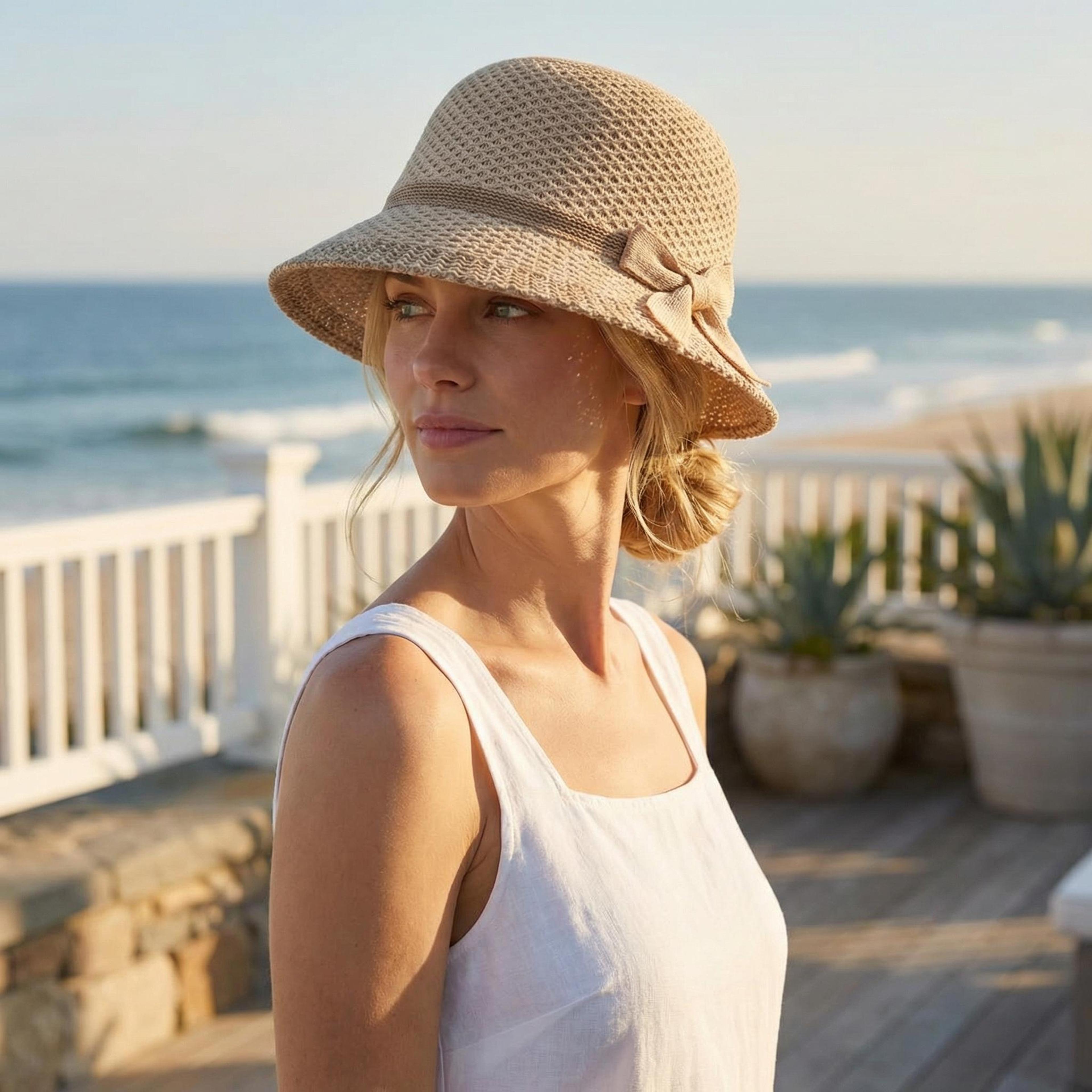 Chic Bow Sun Hat For Women Packable Summer Beach Basin Hat 2