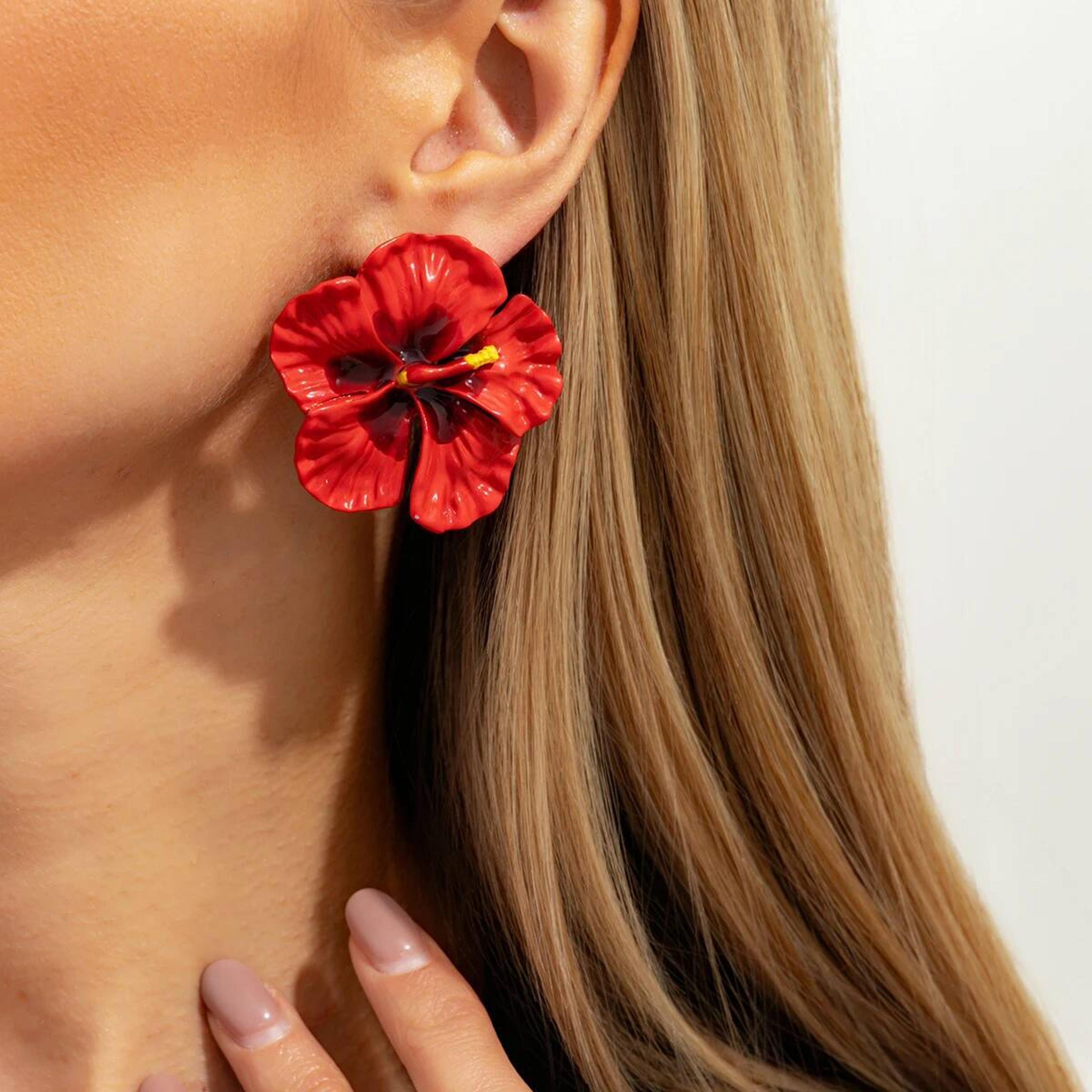Salircon Boho Dripping Oil Colored Flower Earrings 1