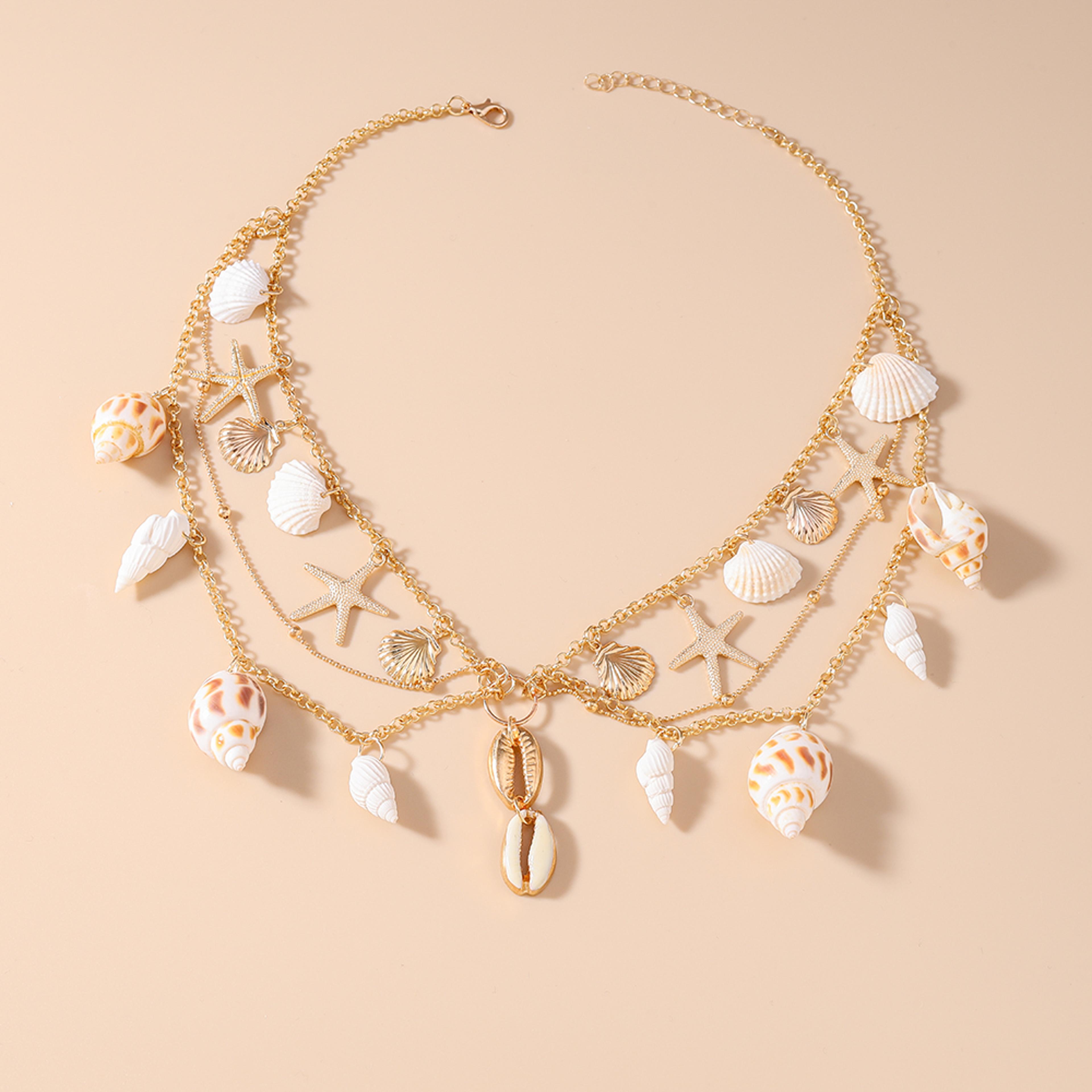 summer beach starfish conch shell pendant necklace