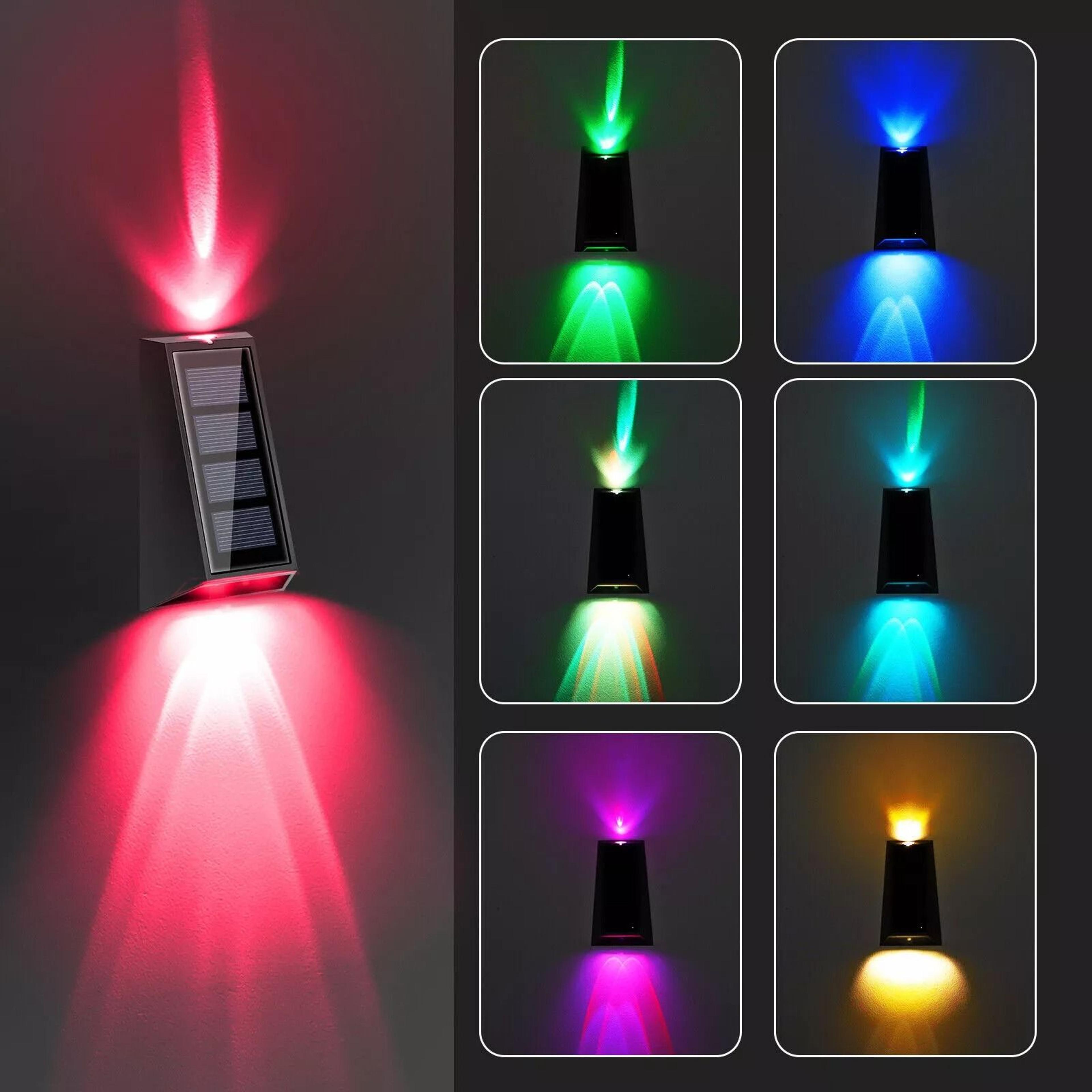 solar colorful wall light, rgb 7-color changing, waterproof yard & garden lamp for stairs, fences, patio