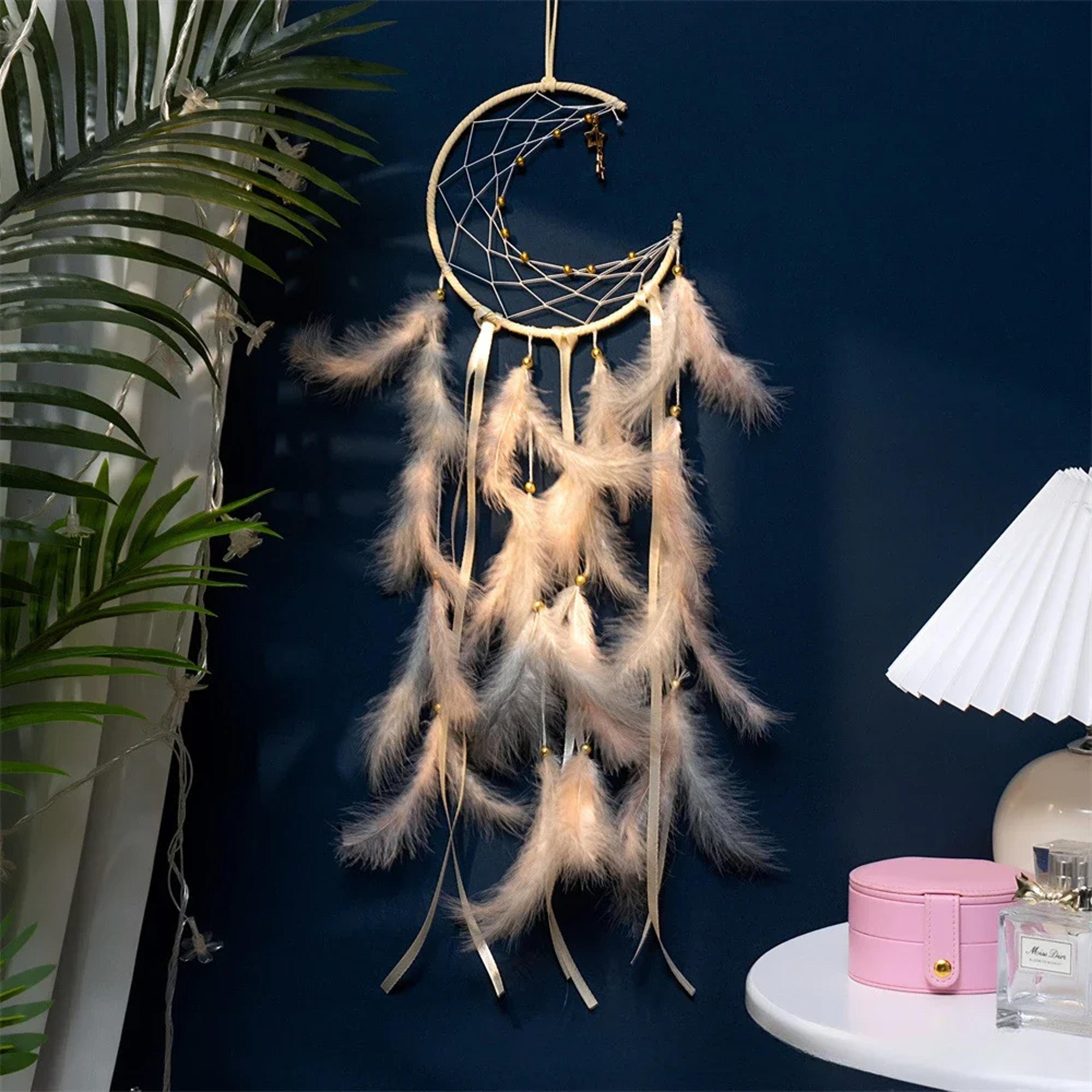 Moon Dream Catcher Feather Wind Chimes  HandWoven Wall Hanging  Perfect Home Decoration  Gift 2