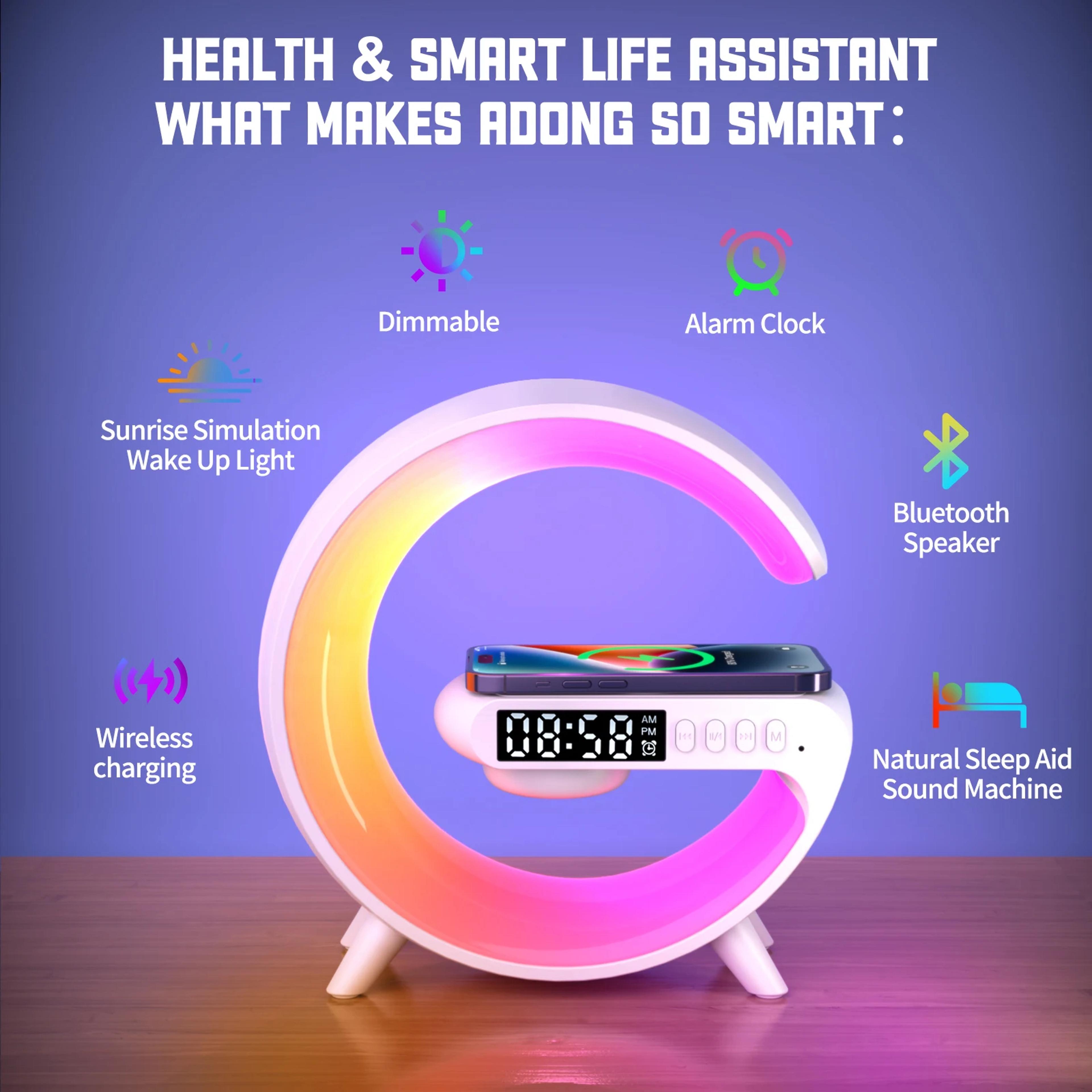 LED Smart Wake Up Light With RGB Night Light  Wireless Speaker Rechargeable Desk Lamp For Bedroom B