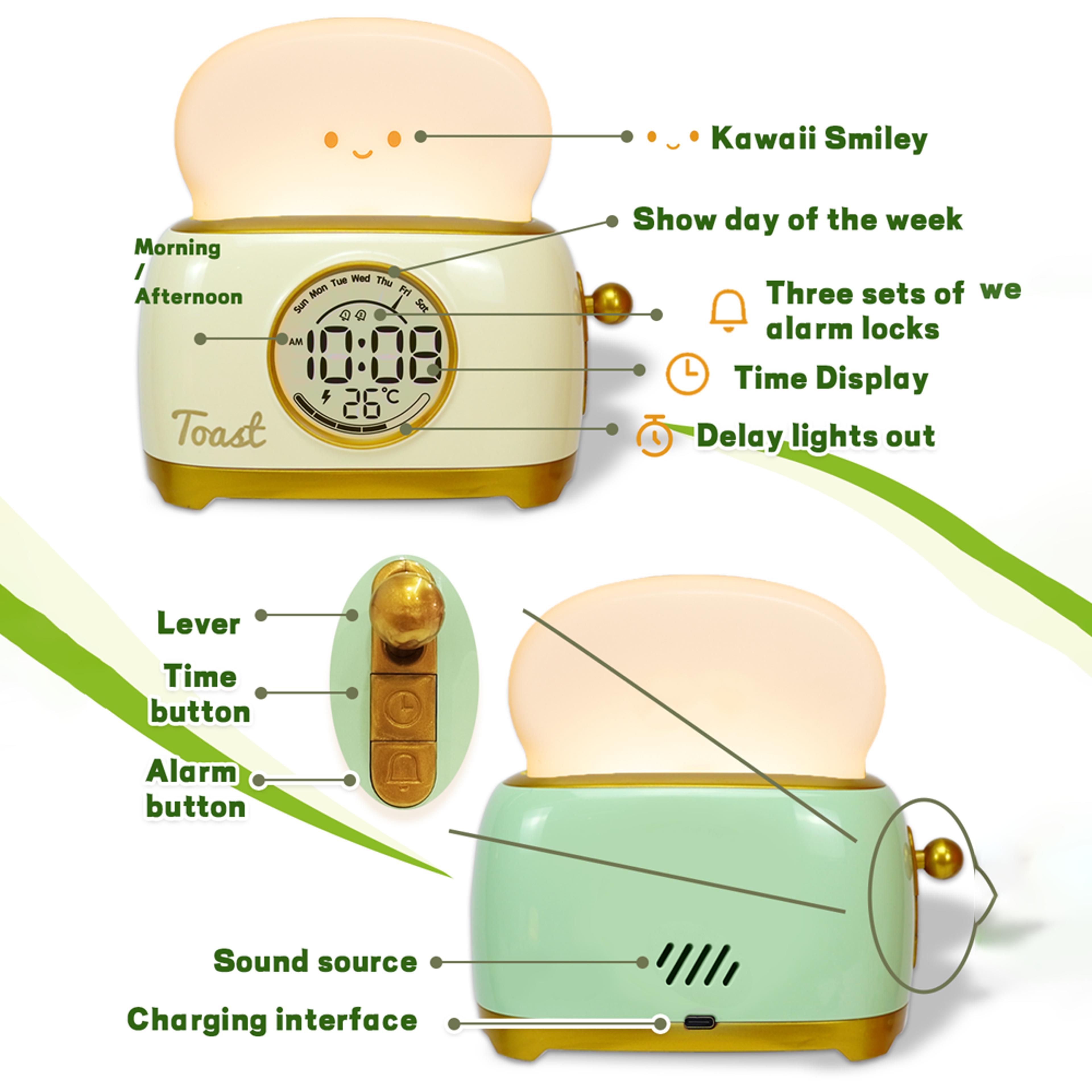 Kid Alarm Clock LED Night Light Digital Cute Bedside Clock Childrens Sleep Trainer Temperature Disp 2