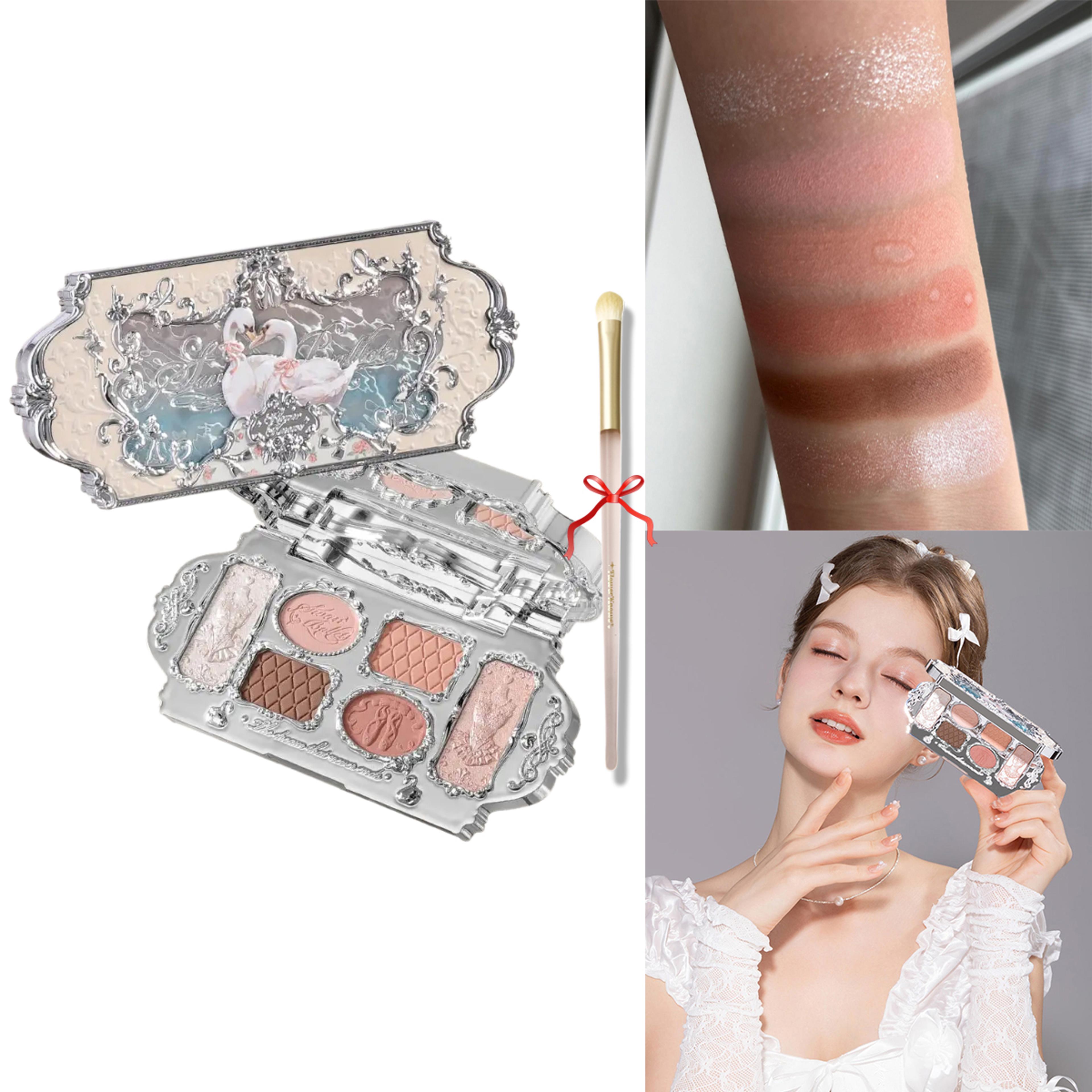 Waterproof Flower Knows Swan Ballet 6 Color Eyeshadow Palette With Matte Shimmer Pearl  Glitter Hig 5