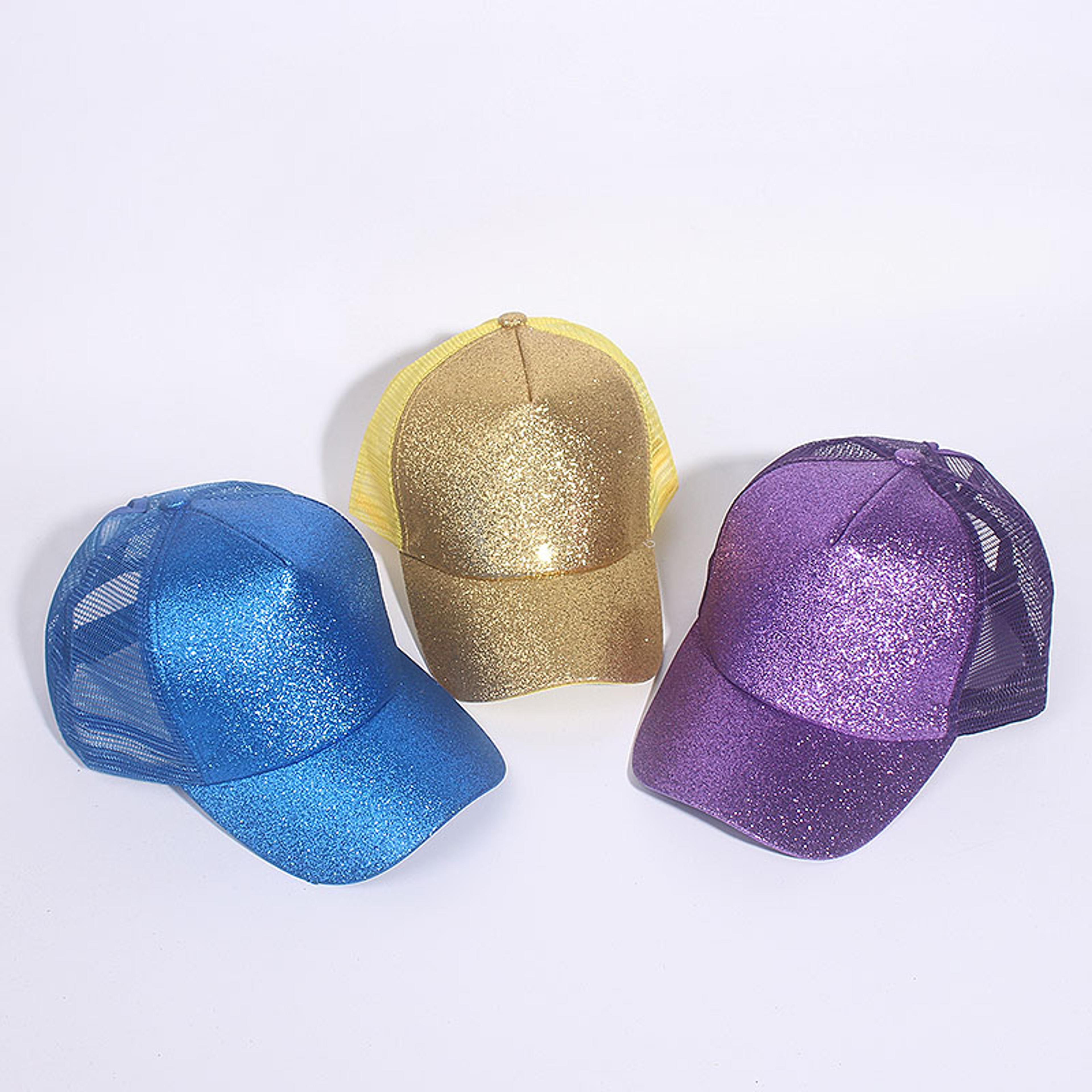 Sequins Ponytail Baseball Cap For Women Girls Fashion Messy Bun Snapback Hat Casual Sun Caps Gorra