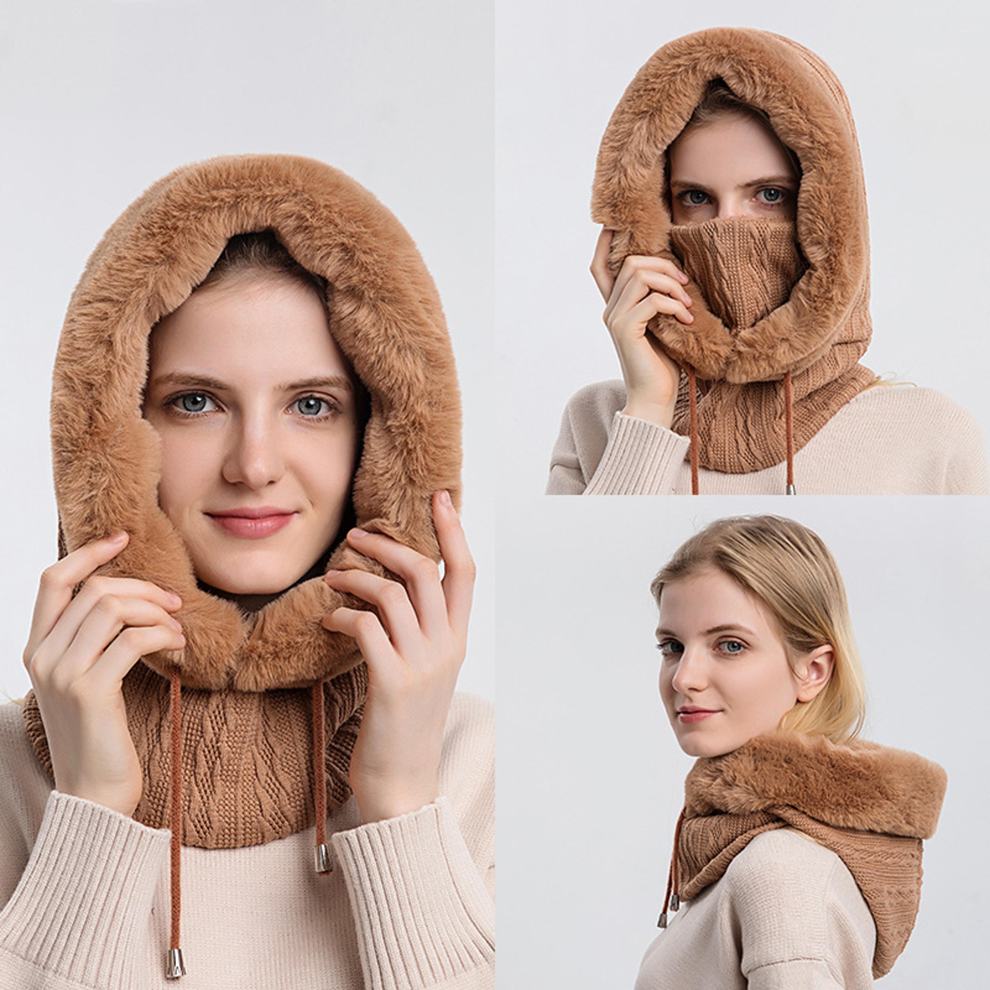 Breathable Winter Solid Color Beanie 1pc Womens Knitting Hat Balaclava Warm Neck Scarf With Face Ma 1