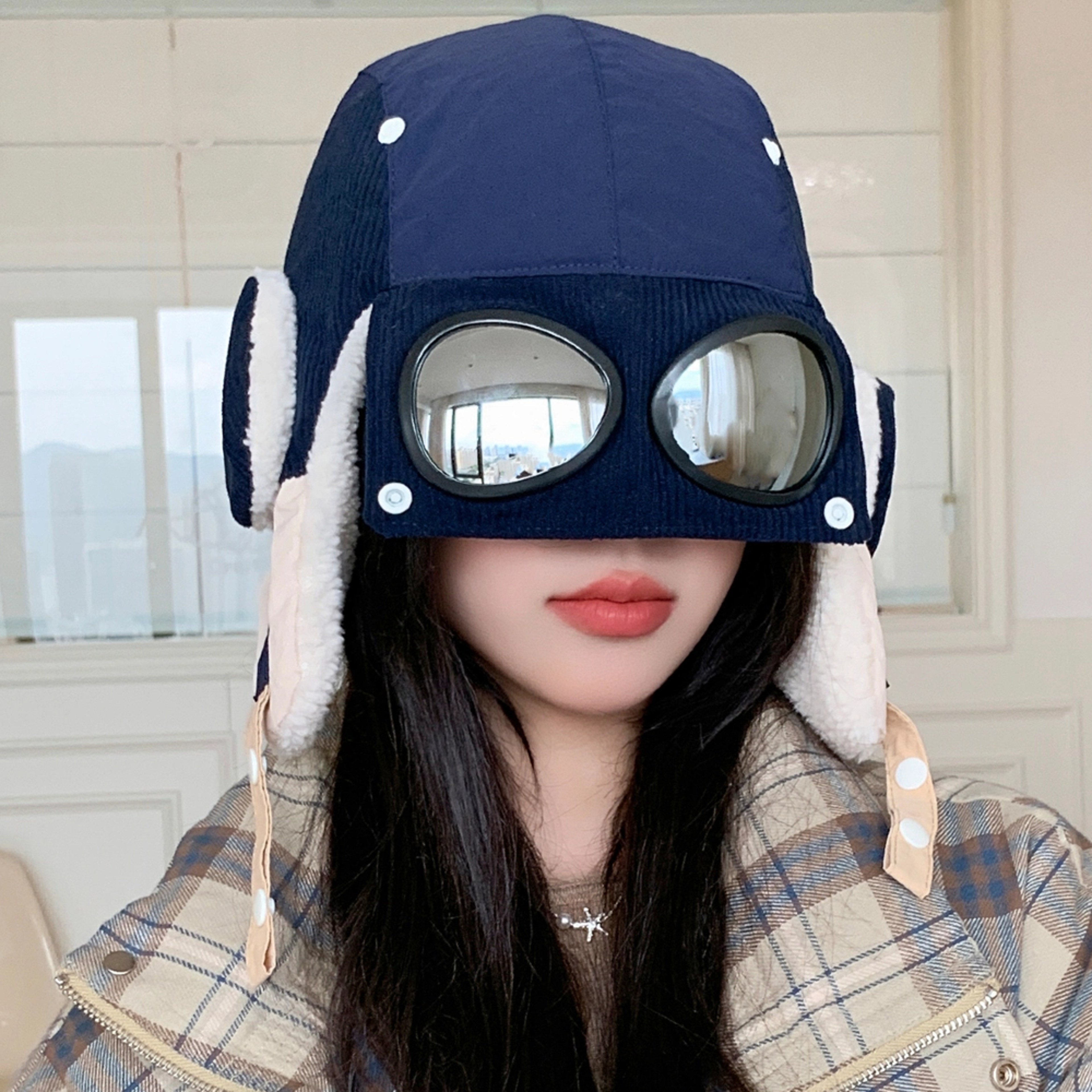Winter Hat For Women Warm Bomber Cap With Earflap Plush Fur Dandy Hat With Goggles 1