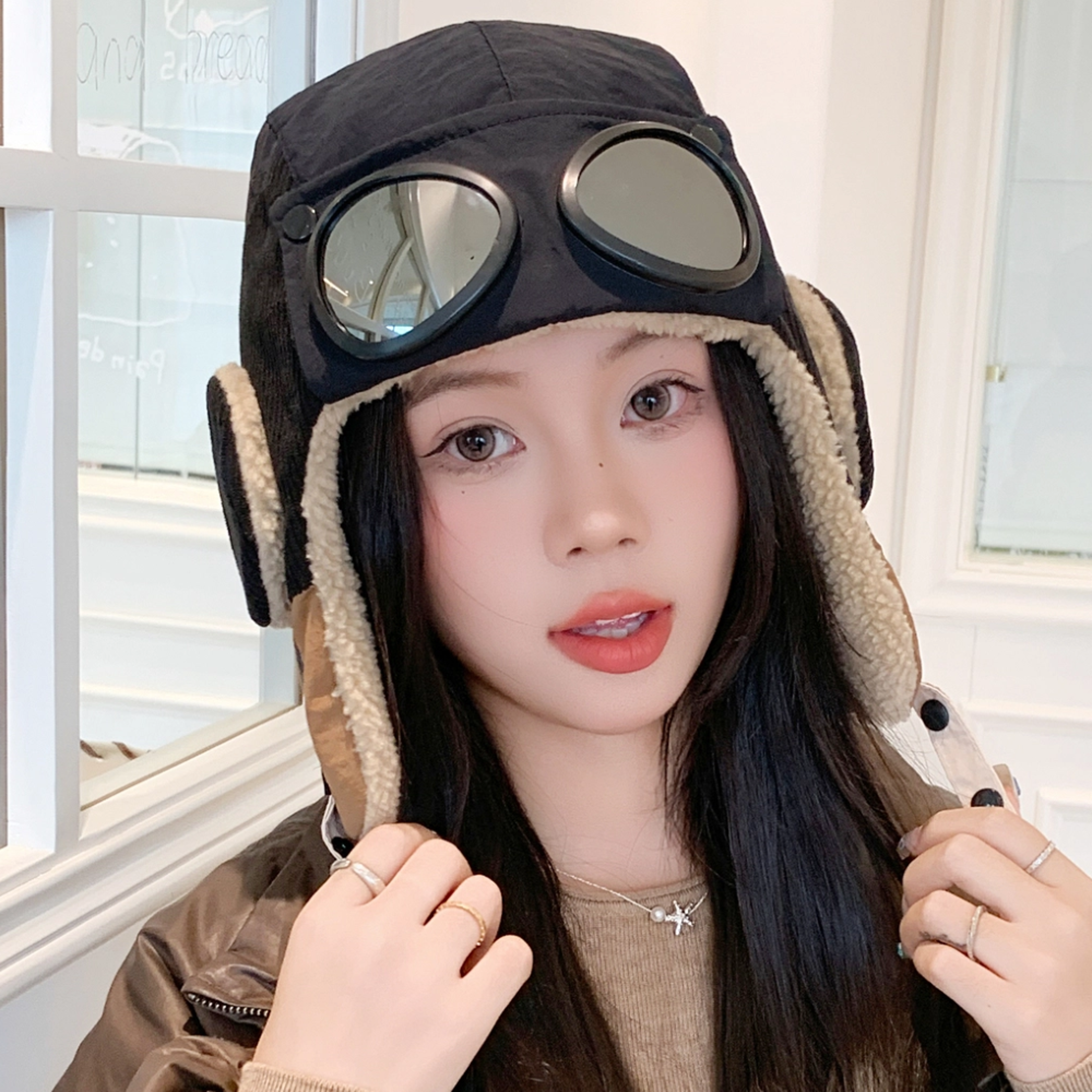 Winter Hat For Women Warm Bomber Cap With Earflap Plush Fur Dandy Hat With Goggles 5