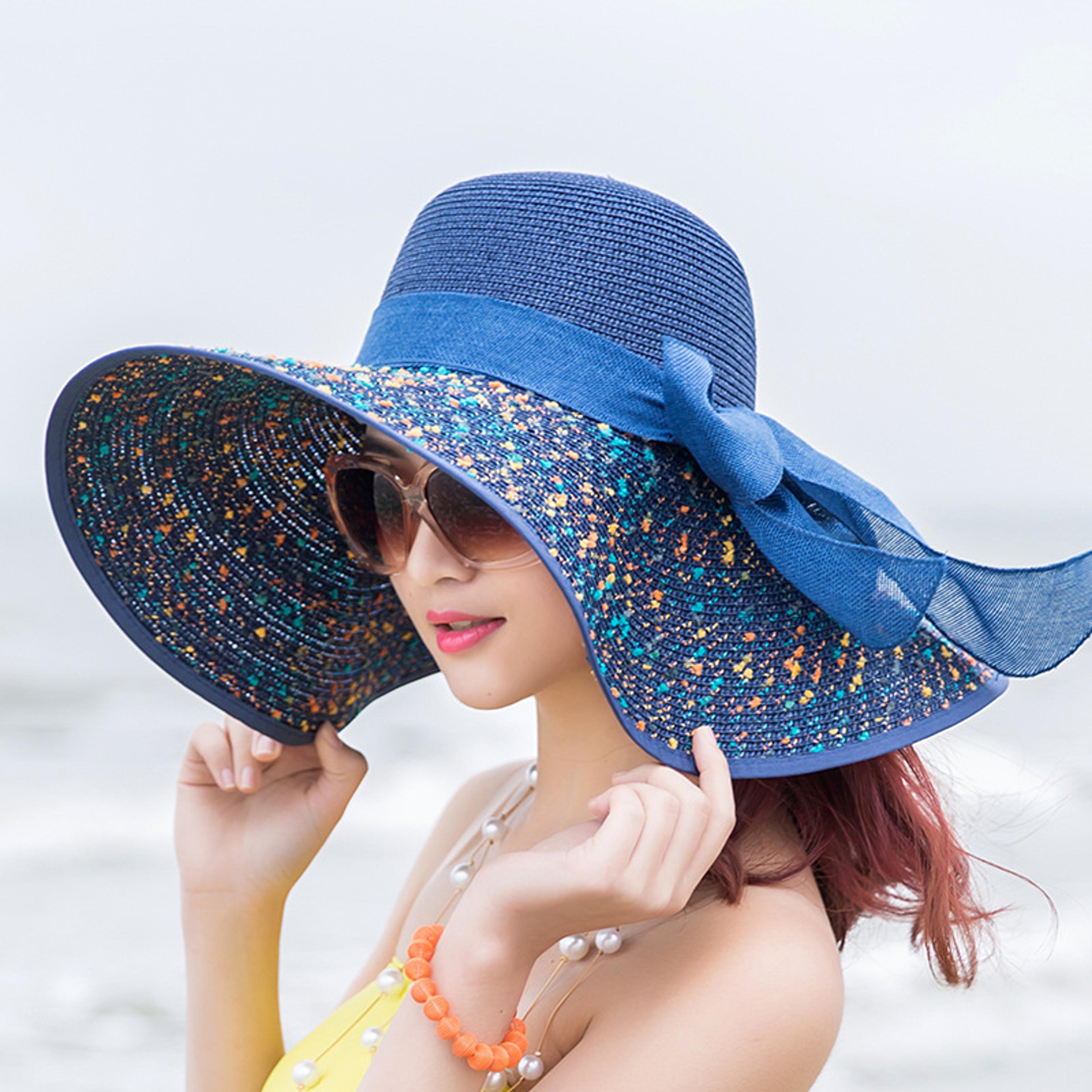 straw hat korean seaside, women summer beach travel, foldable big hat brim, fashion sunshade sunblock cool holiday hat