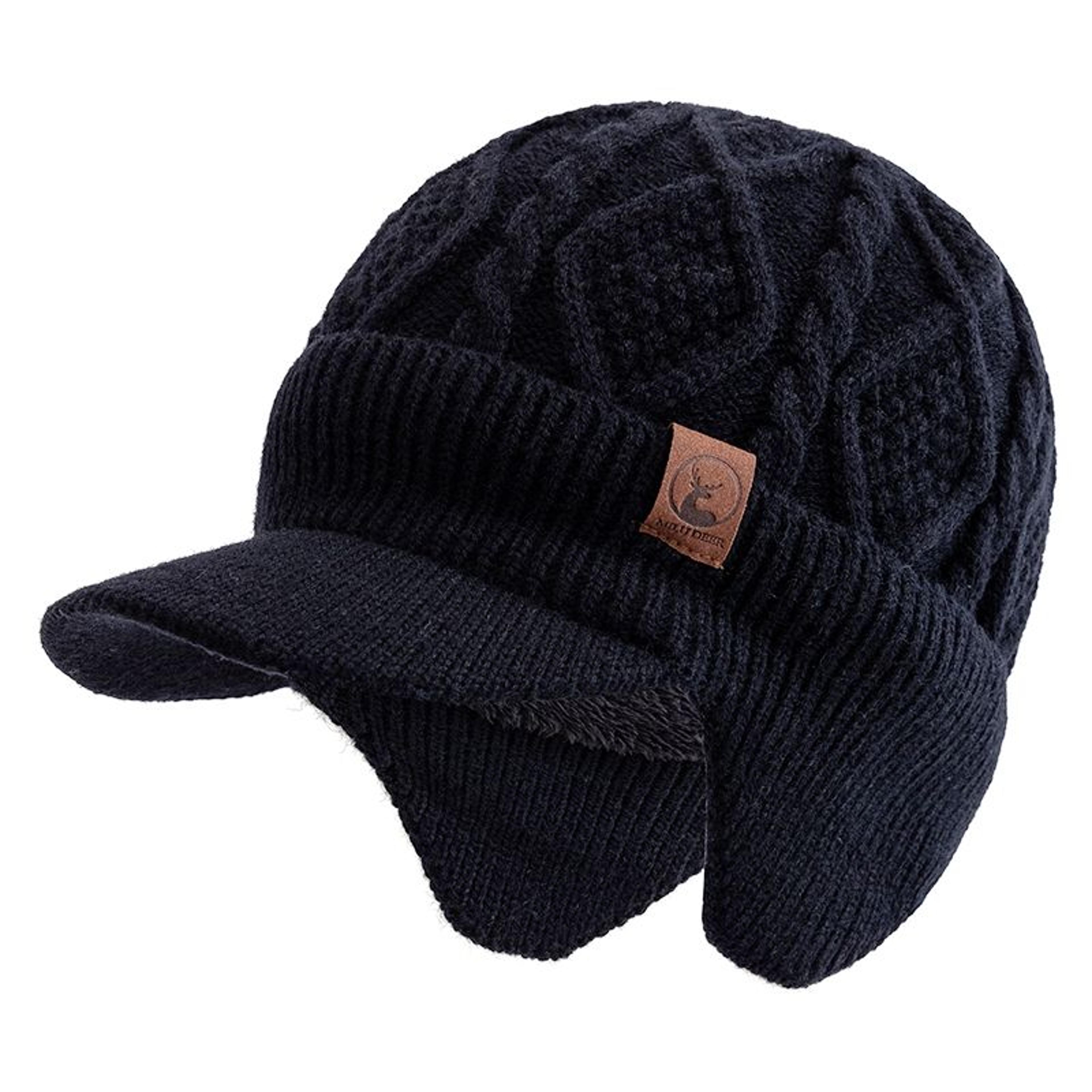 cold weather fashion beanie with plush fur lining, stylish knit hat with ear coverage