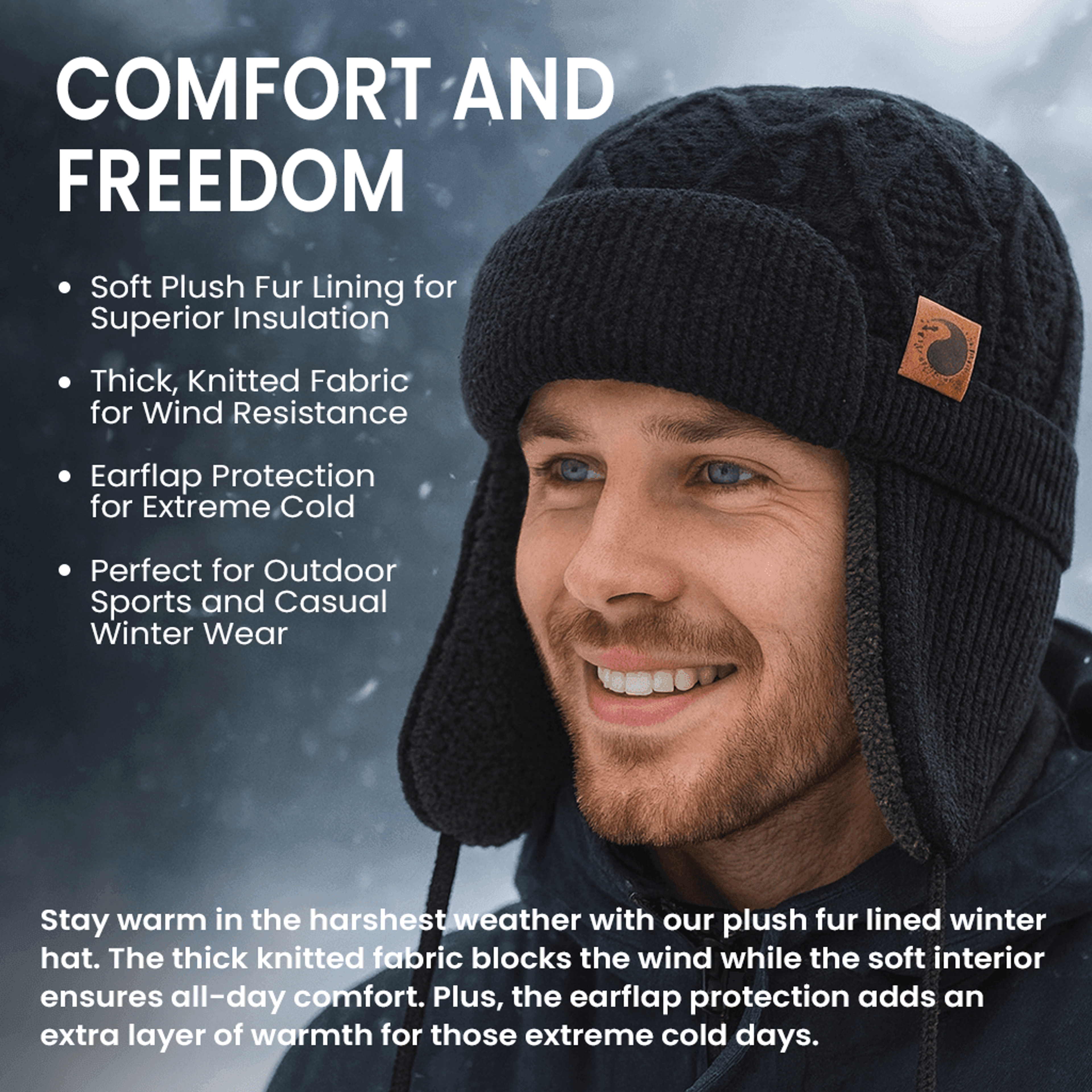 Cold Weather Fashion Beanie With Plush Fur Lining Stylish Knit Hat With Ear Coverage 2