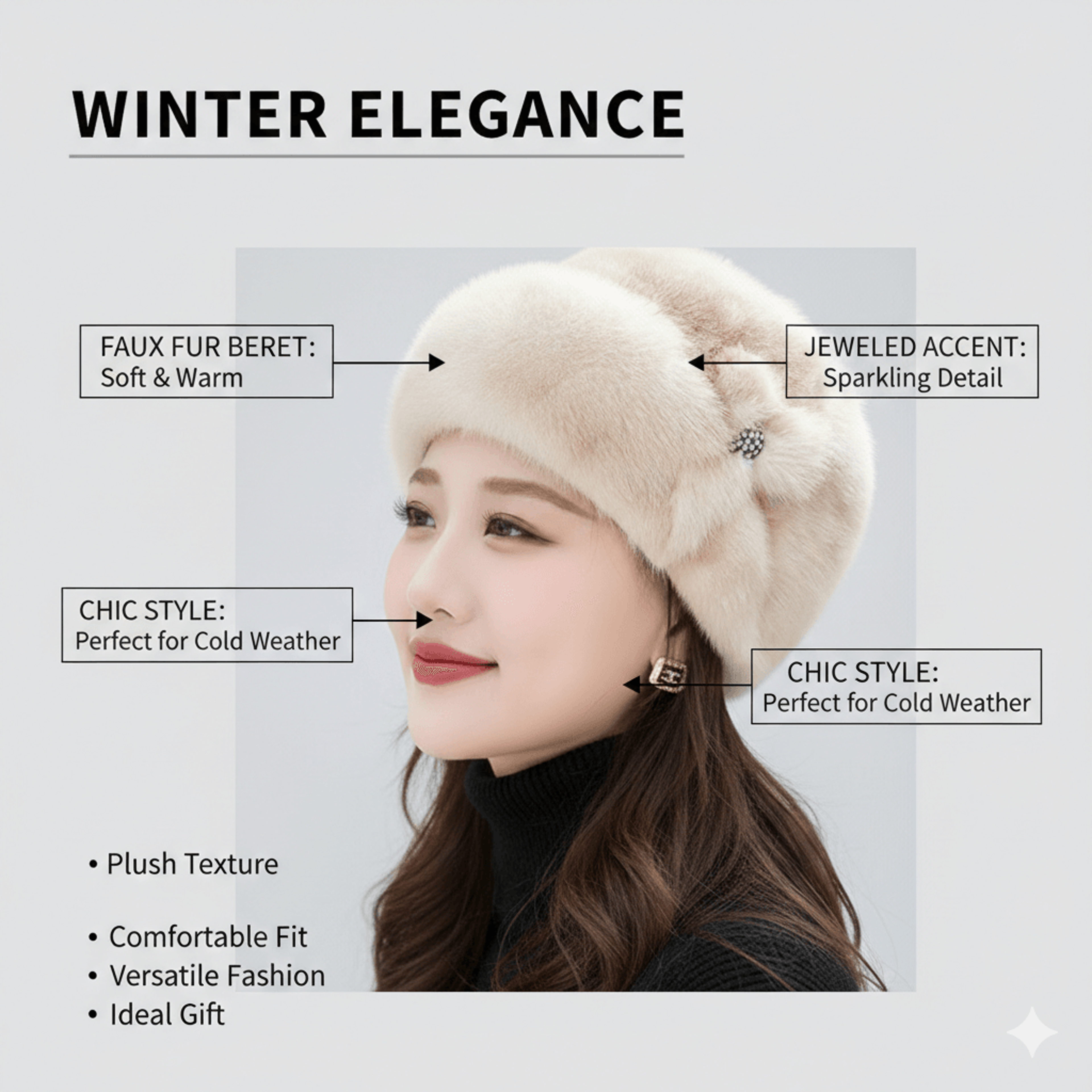 Thickened Warm Solid Color Women Winter Hat Russian Flower Decor Elegant Autumn Winter Thermal Cap