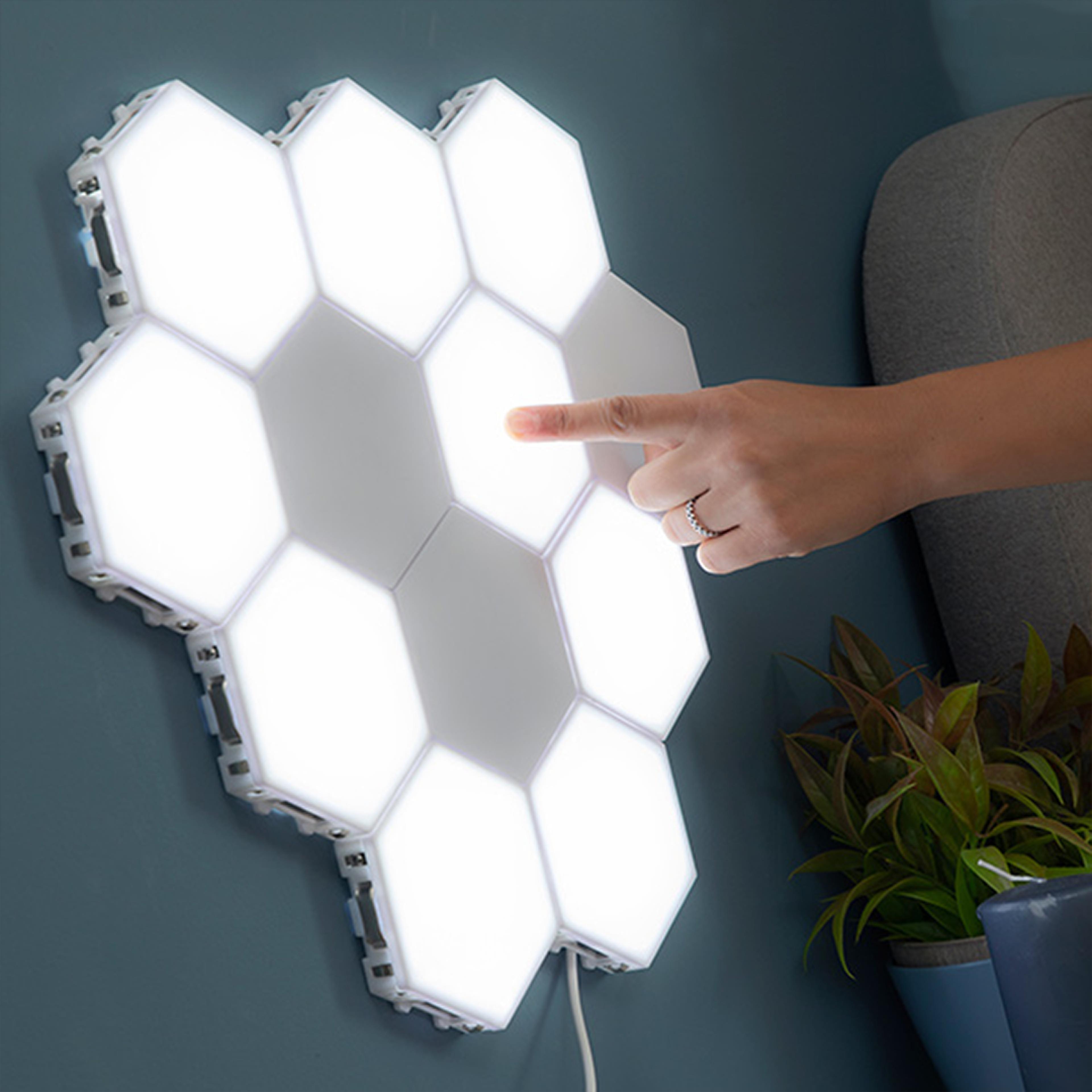 hexagon modular touch led tile lights, customizable magnetic wall decor (set of 5)
