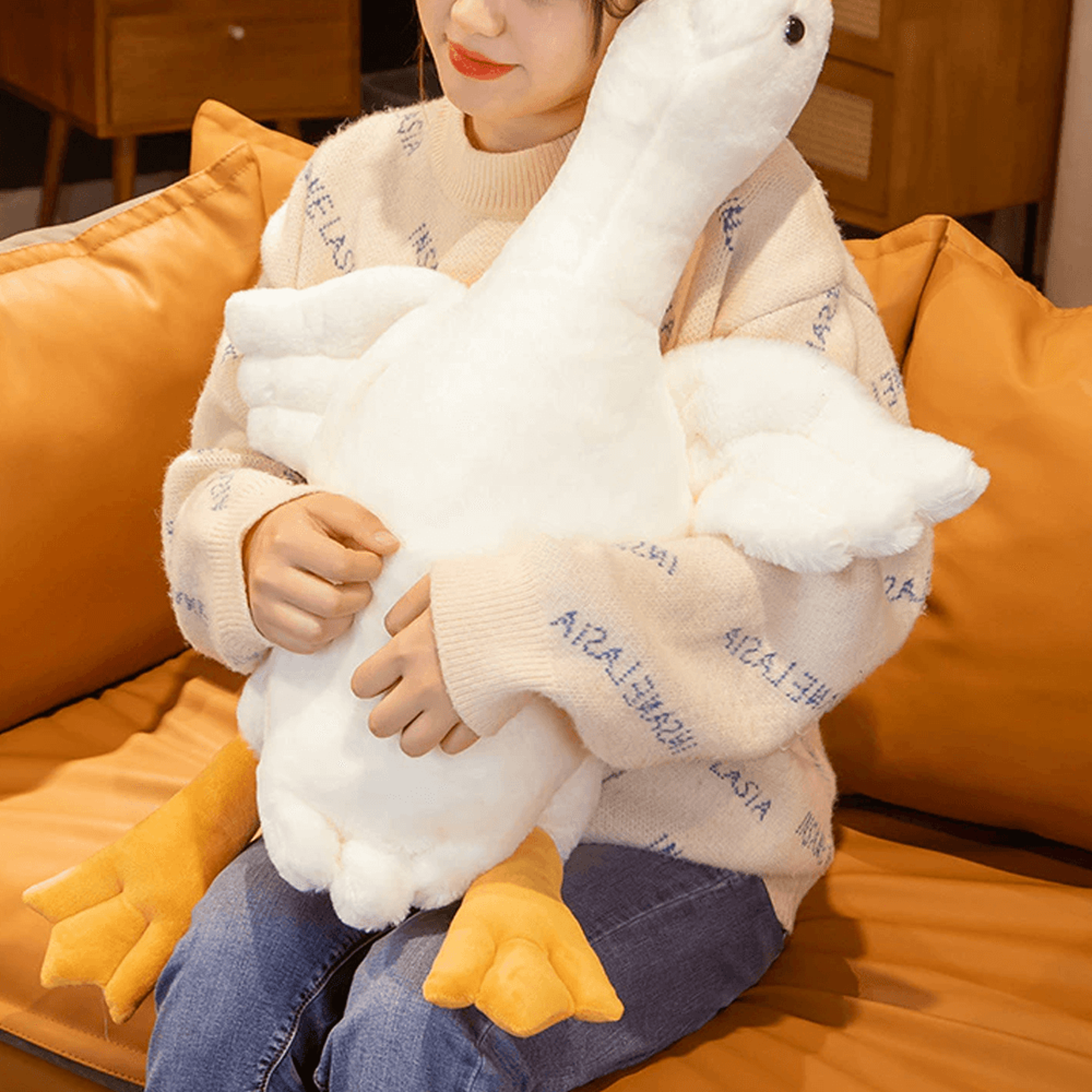 giant furry duck plush toy - cozy giant furry plush for kids & teens