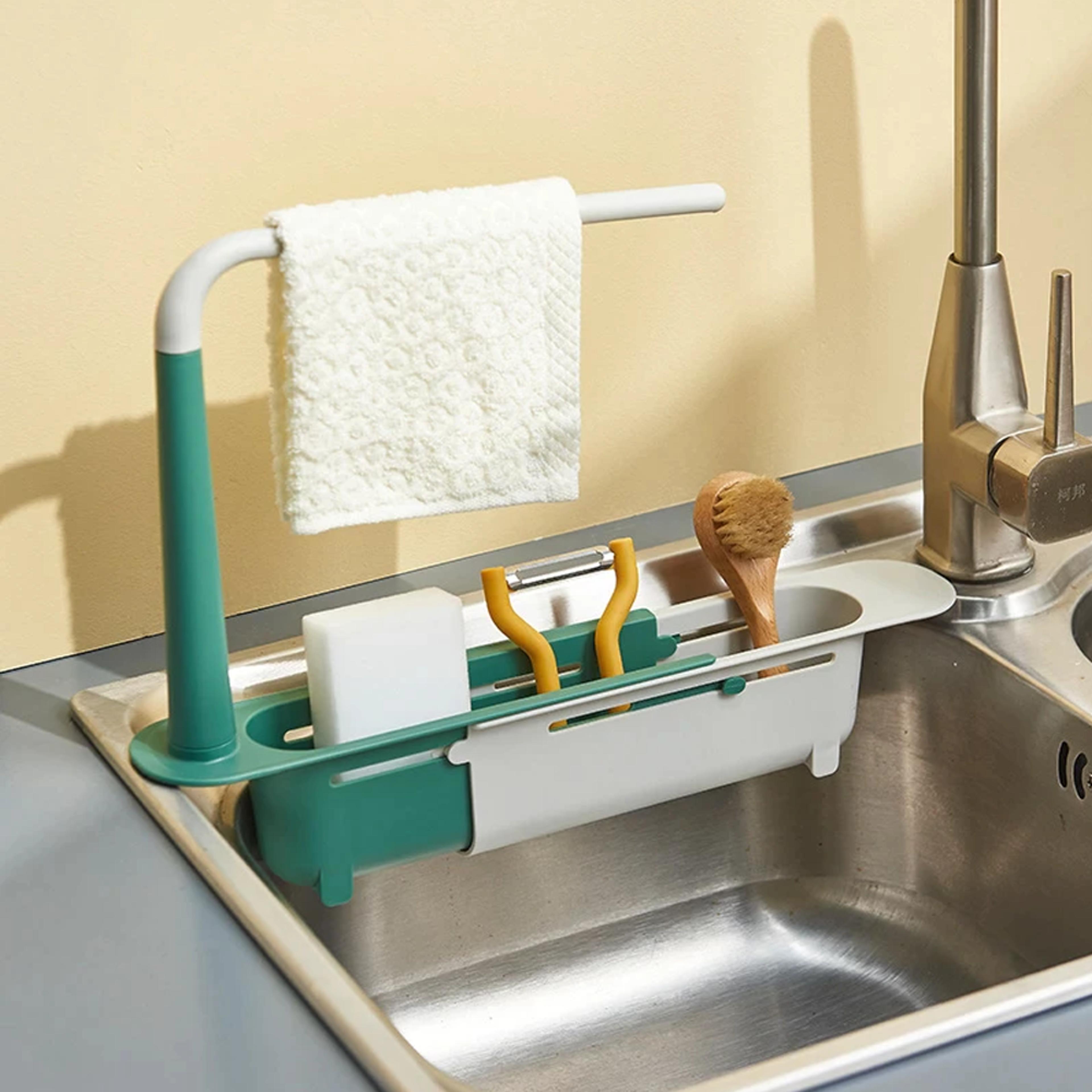 Telescopic Kitchen Over Sink Organizer with Towel Hanger