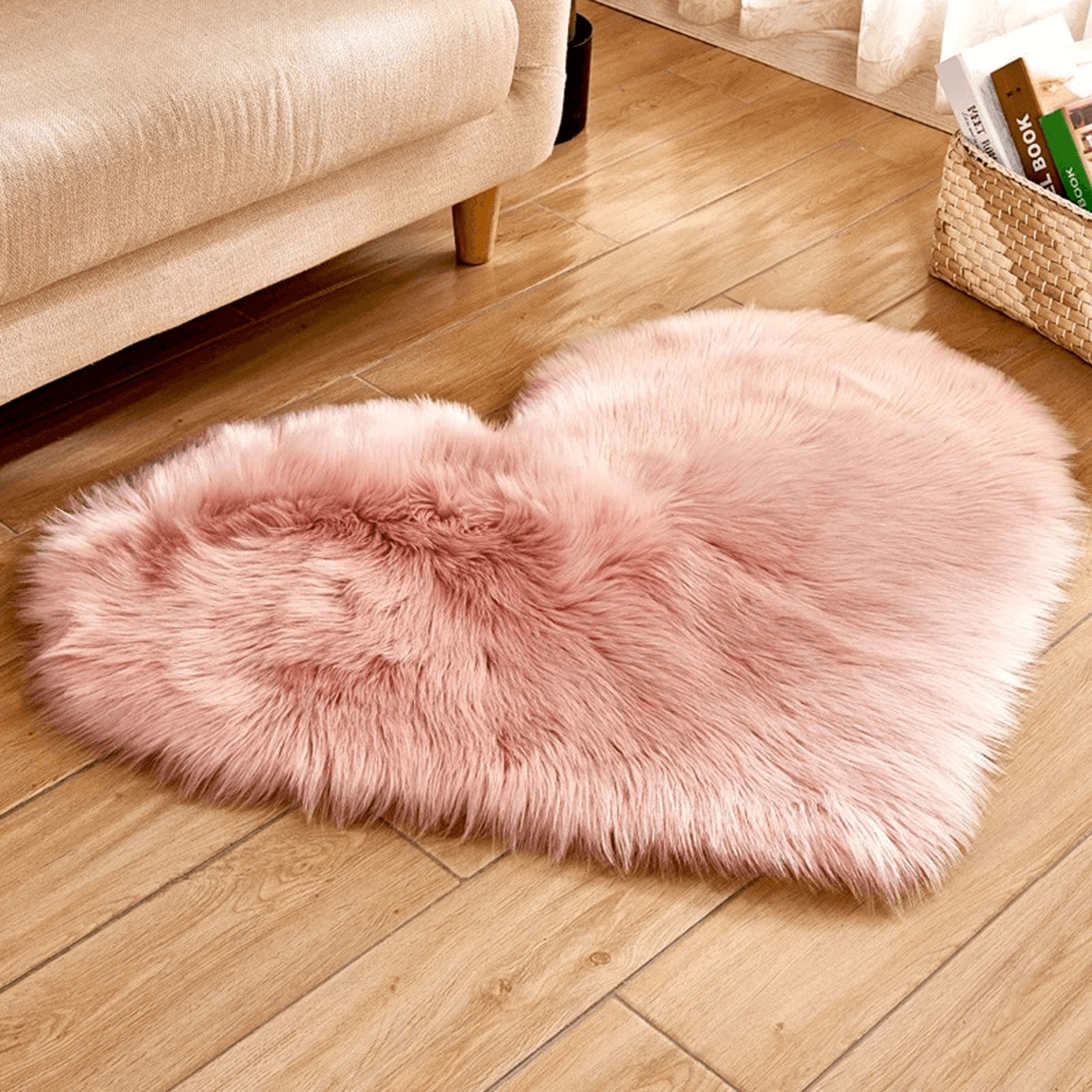 Heart Shaped Area Rug, Plush Faux-Fur Carpet For Living Room & Bedroom, Home Decor pink