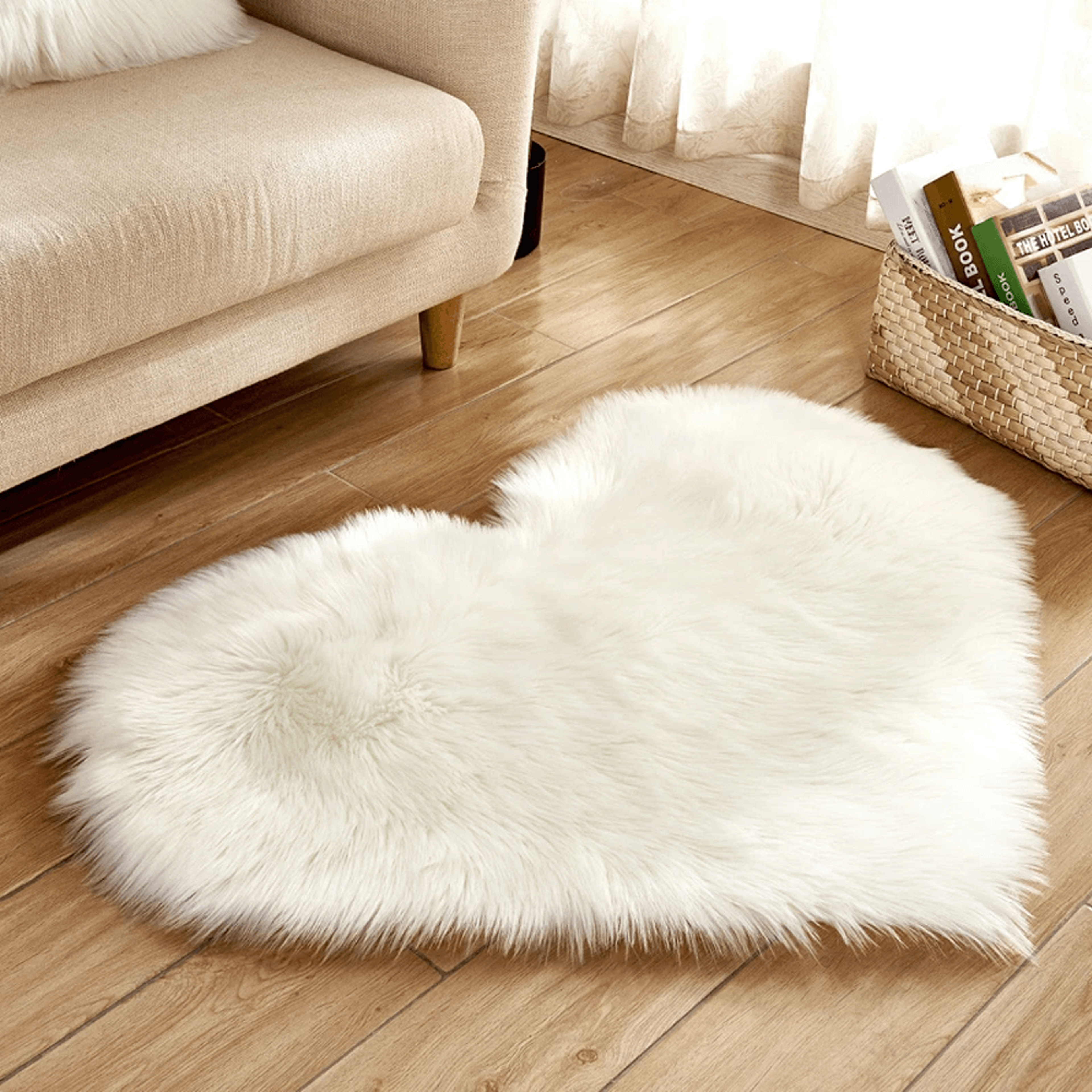 Heart Shaped Area Rug, Plush Faux-Fur Carpet For Living Room & Bedroom, Home Decor white
