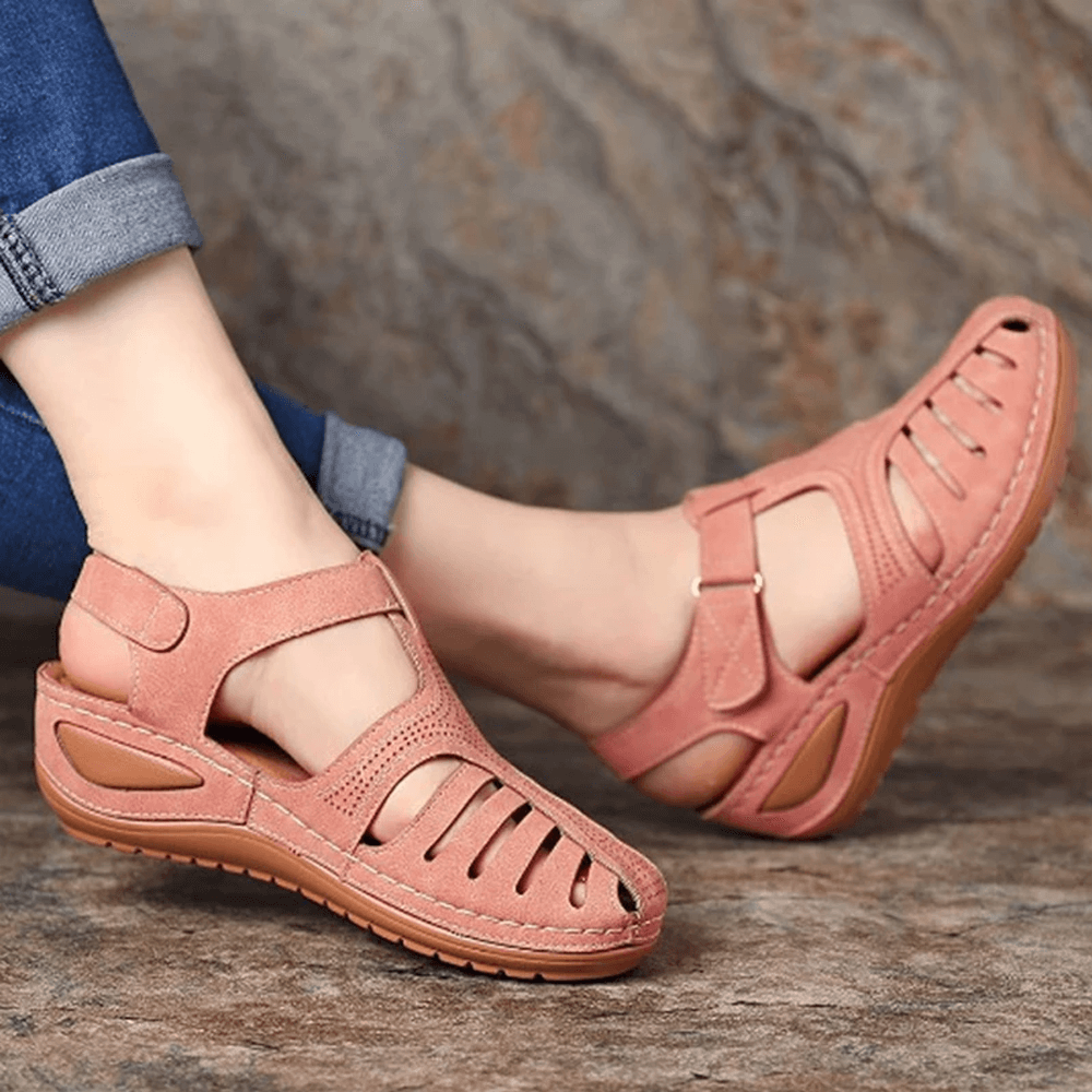 vintage soft pu leather closed toe women's anti-slip sandals - perfect gift