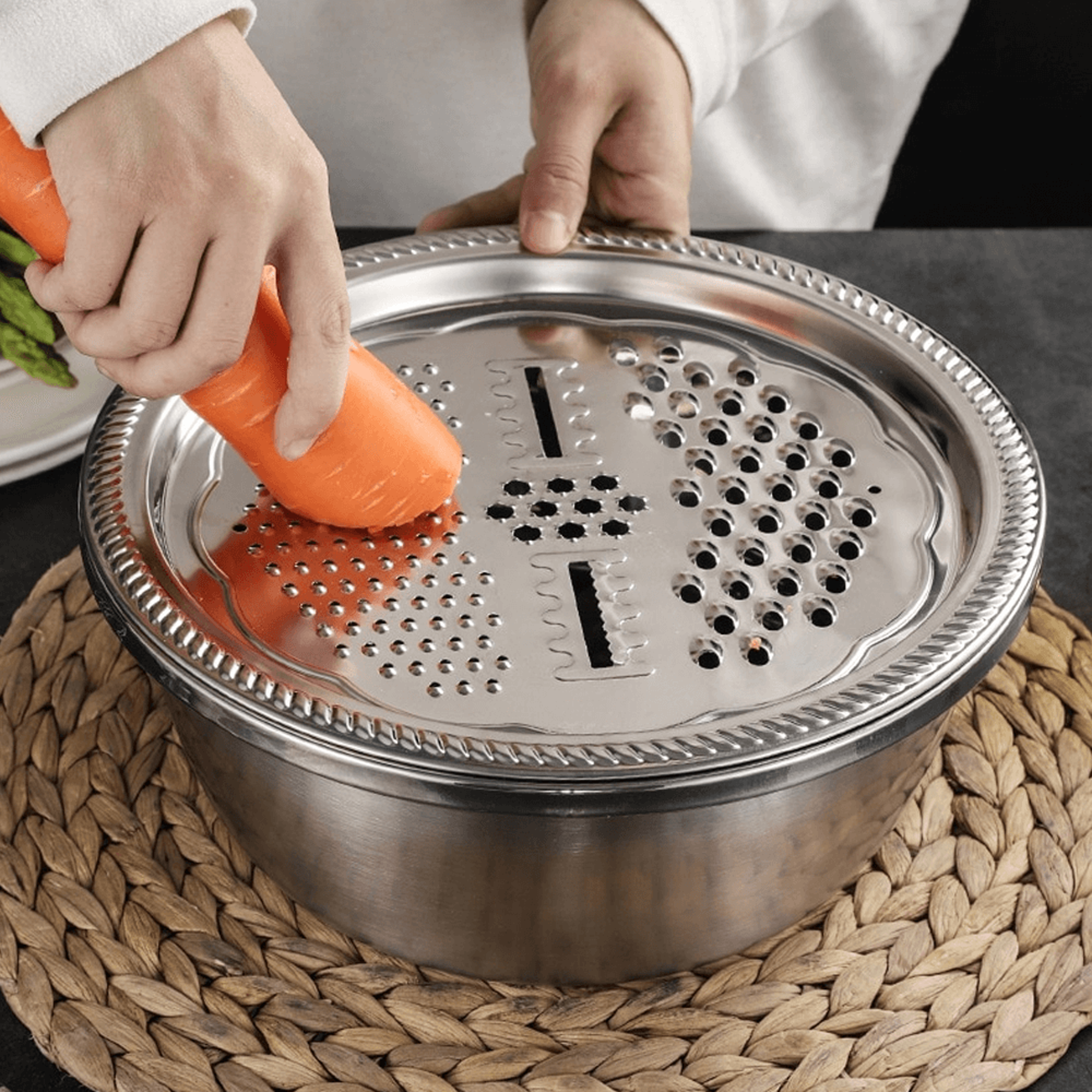 3-in-1 stainless steel drain basket & multipurpose vegetable slicer graters: rust & corrosion resistance
