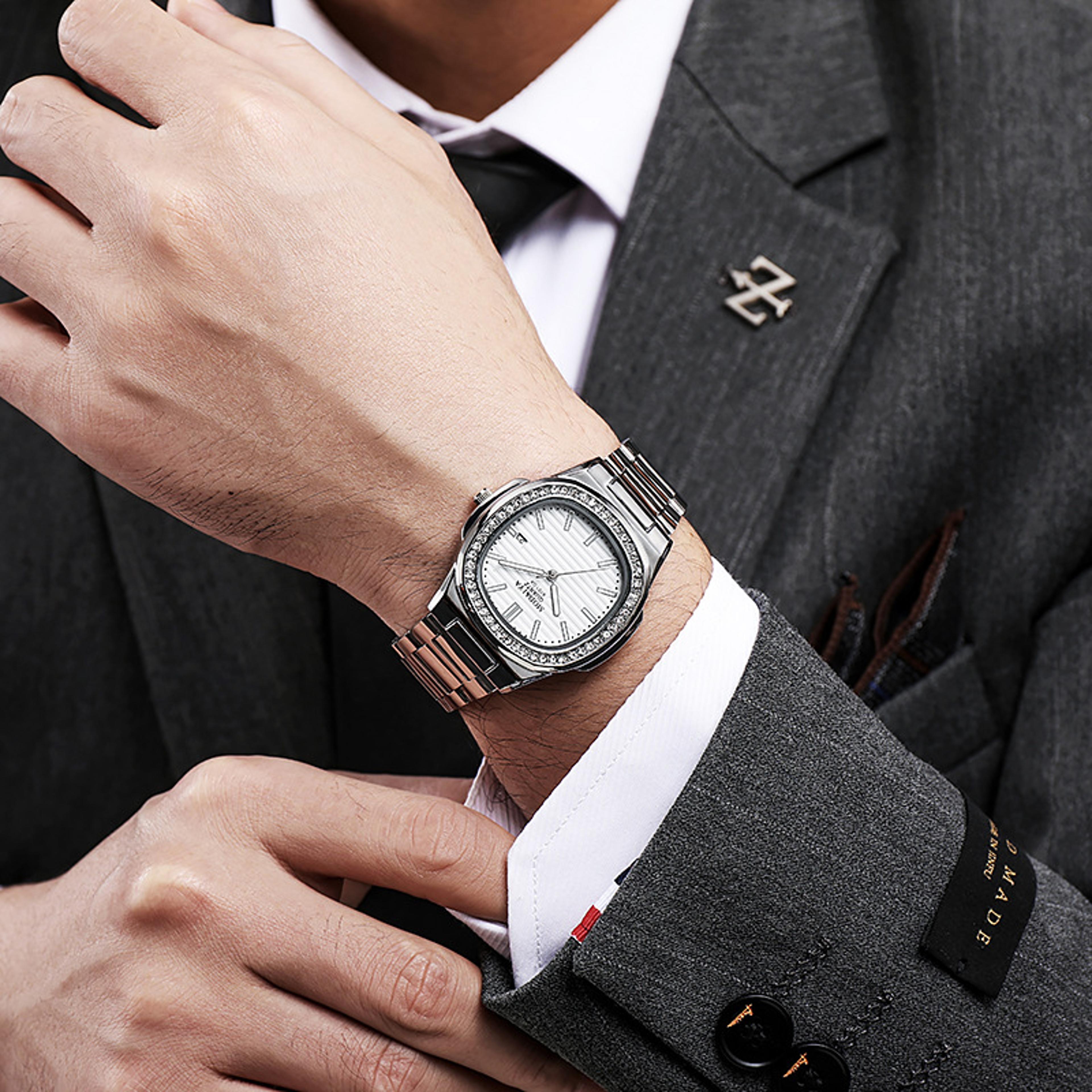 Luxury Quartz Wrist Watch For Men Big Dial Stainless Steel Calendar Watch Classic Silver Fashion Wa 1