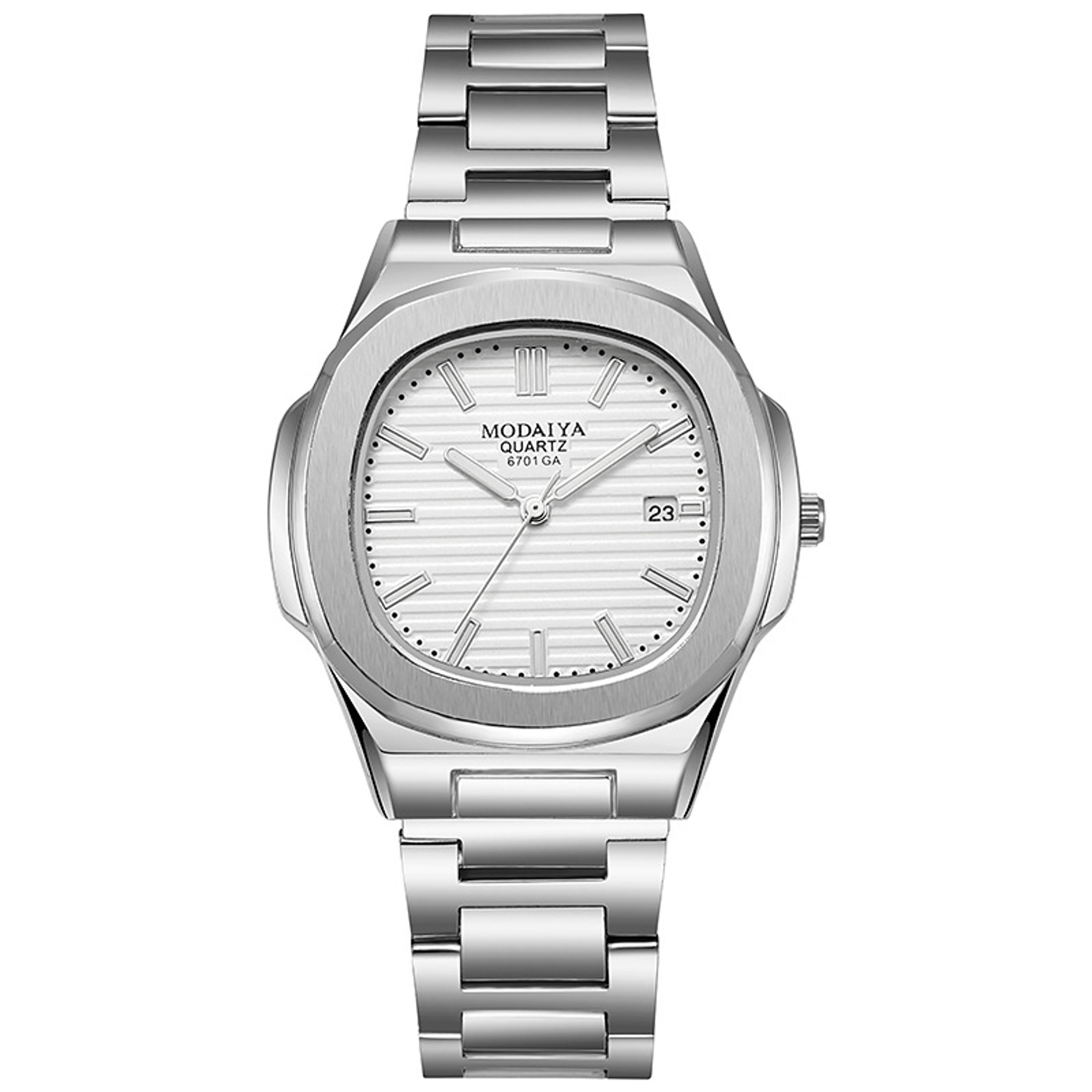 Luxury Quartz Wrist Watch For Men Big Dial Stainless Steel Calendar Watch Classic Silver Fashion Wa 5