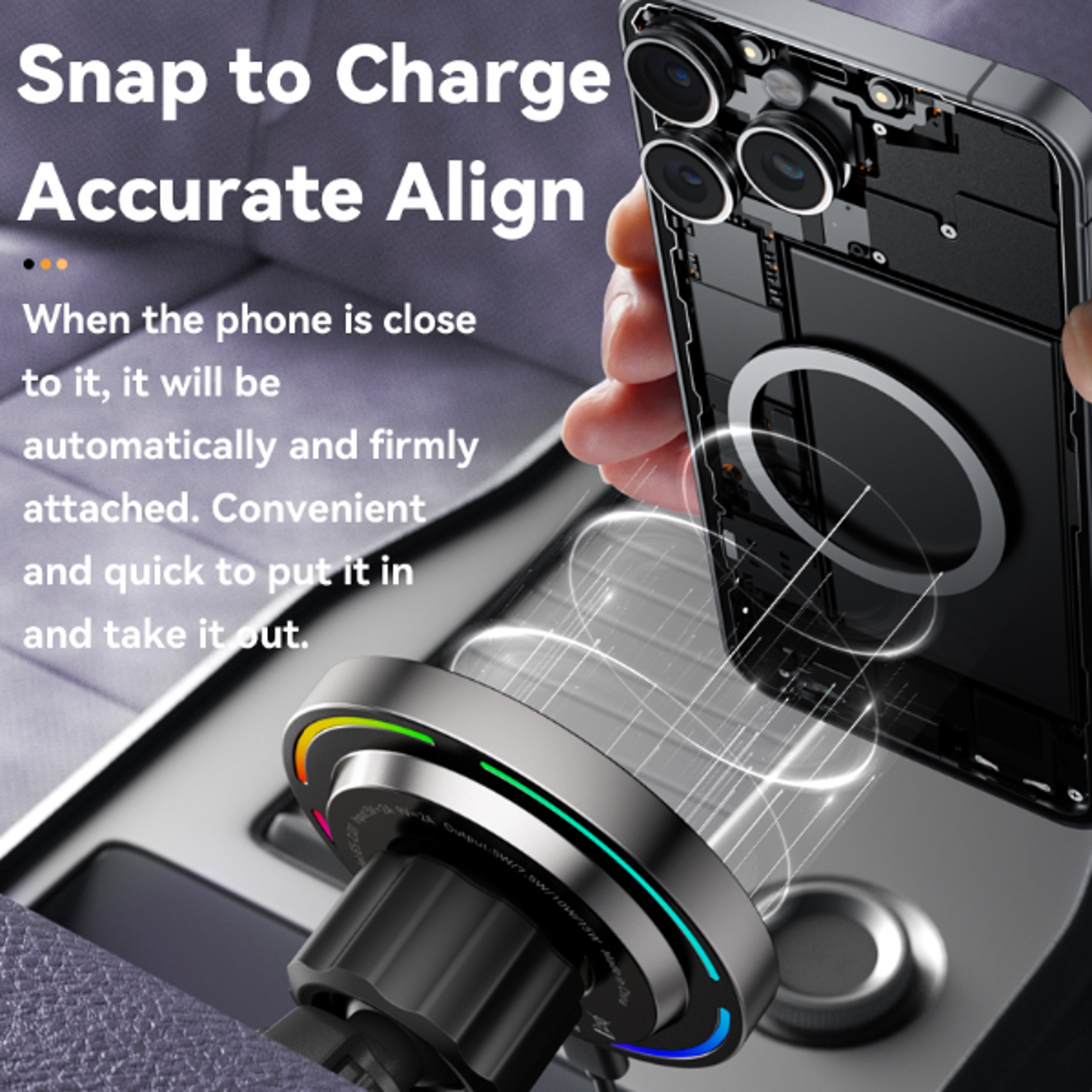 Essager RGB Magnetic Car Phone Holder  Qi Wireless Charger for Magsafe Compatible Phones
