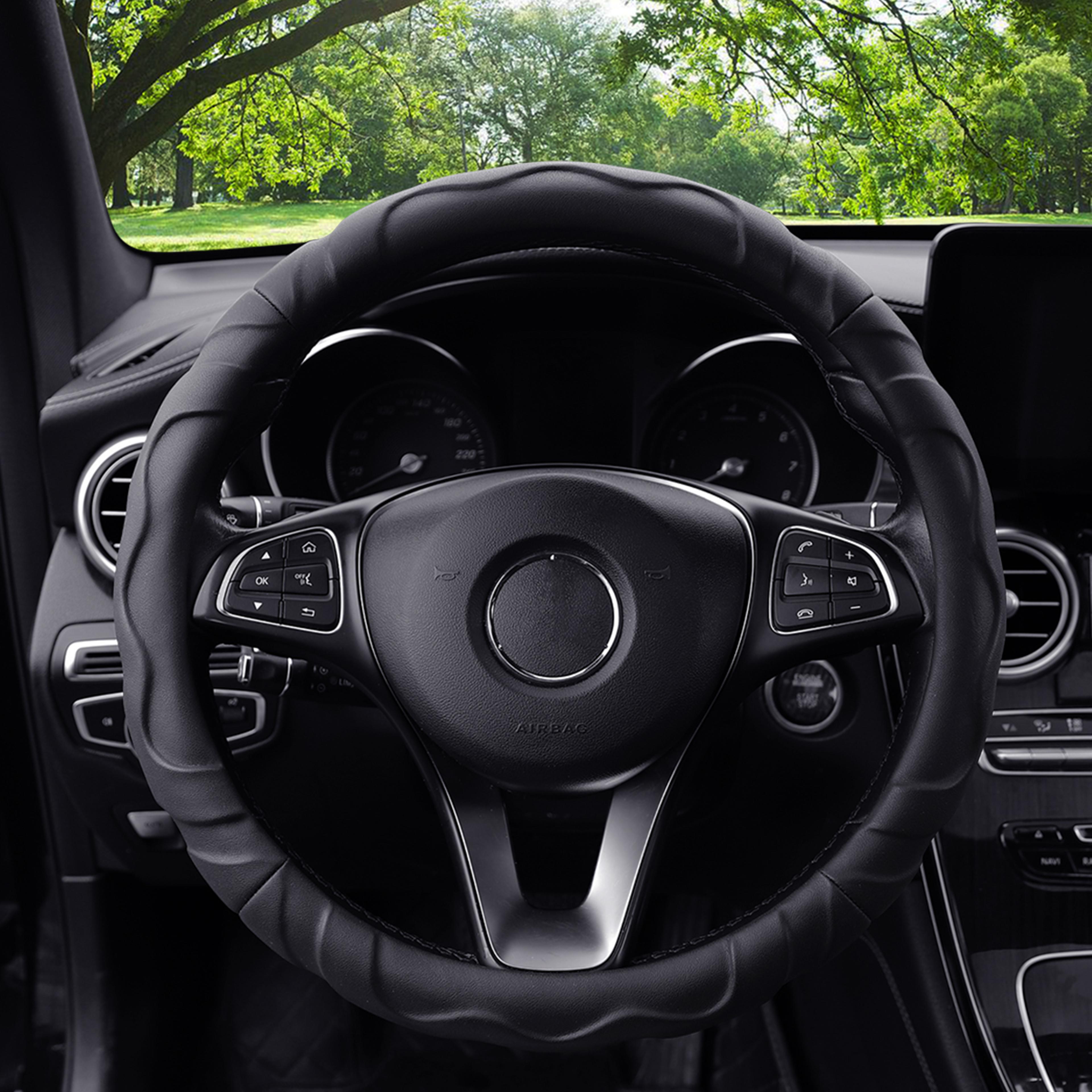 Lambskin Leather Sports Car Steering Wheel Cover Premium Comfort  Style