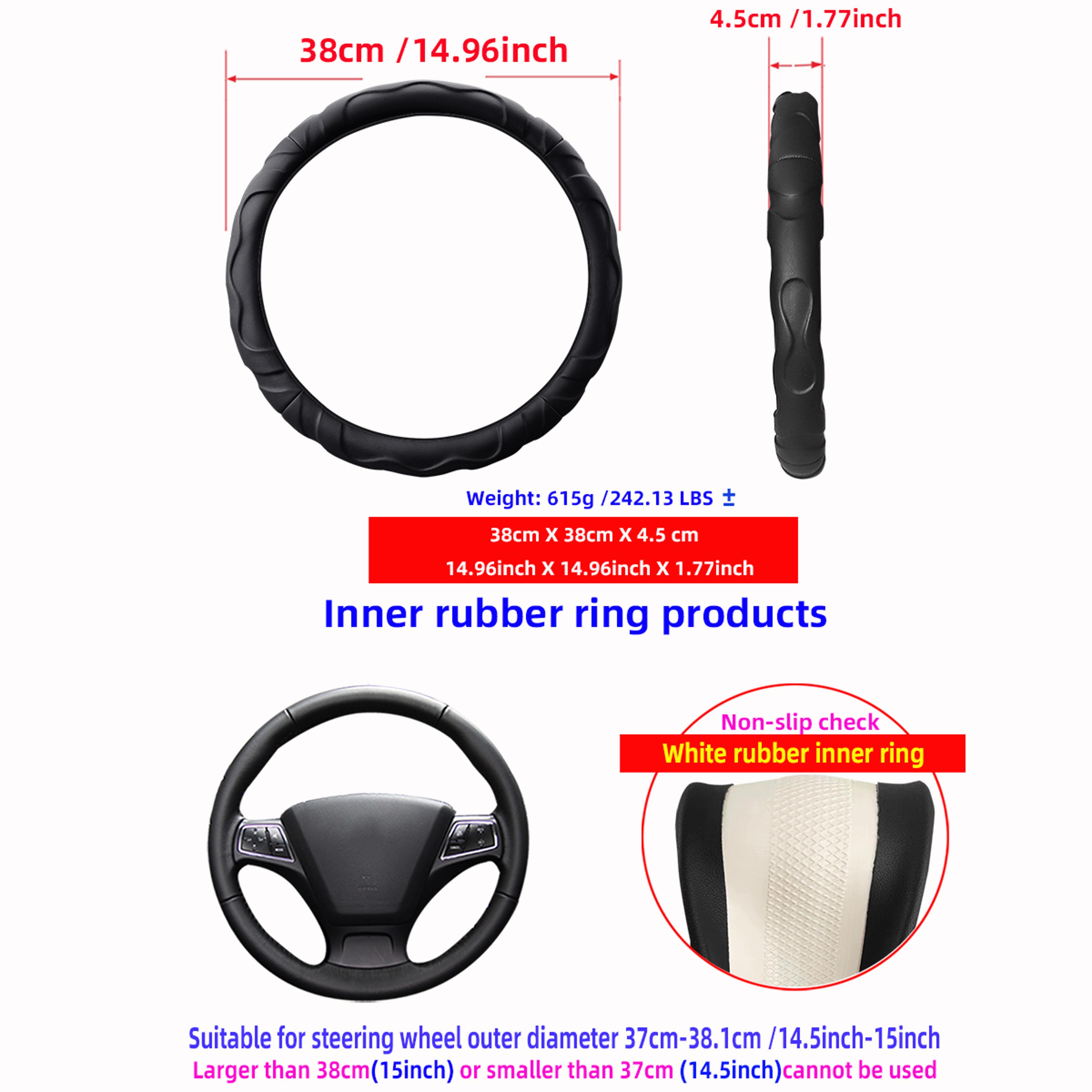 Lambskin Leather Sports Car Steering Wheel Cover Premium Comfort  Style 3