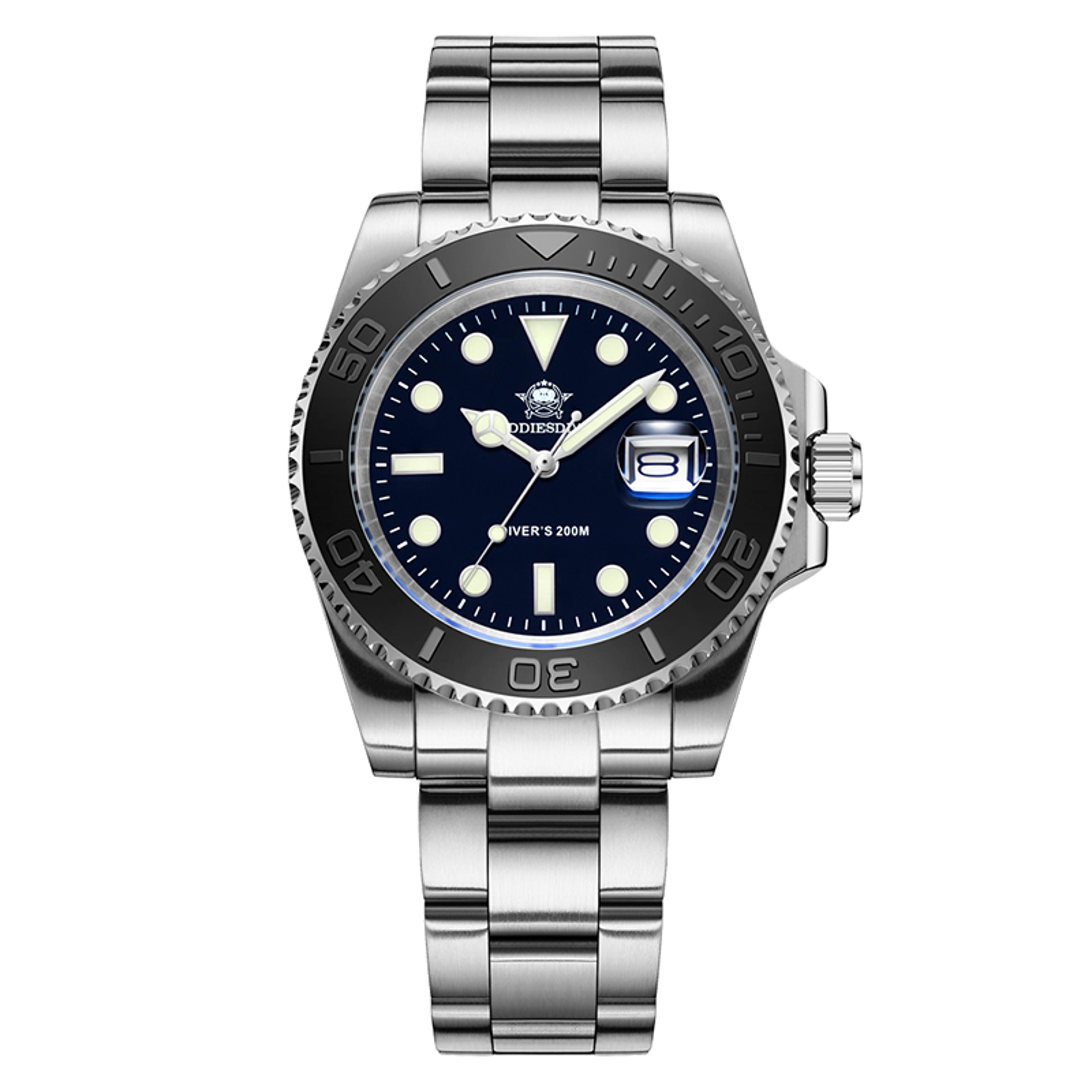 Luxurious Stainless Steel Mens Analog Quartz Watch Waterproof Diving Watch With Luminous Dial 5