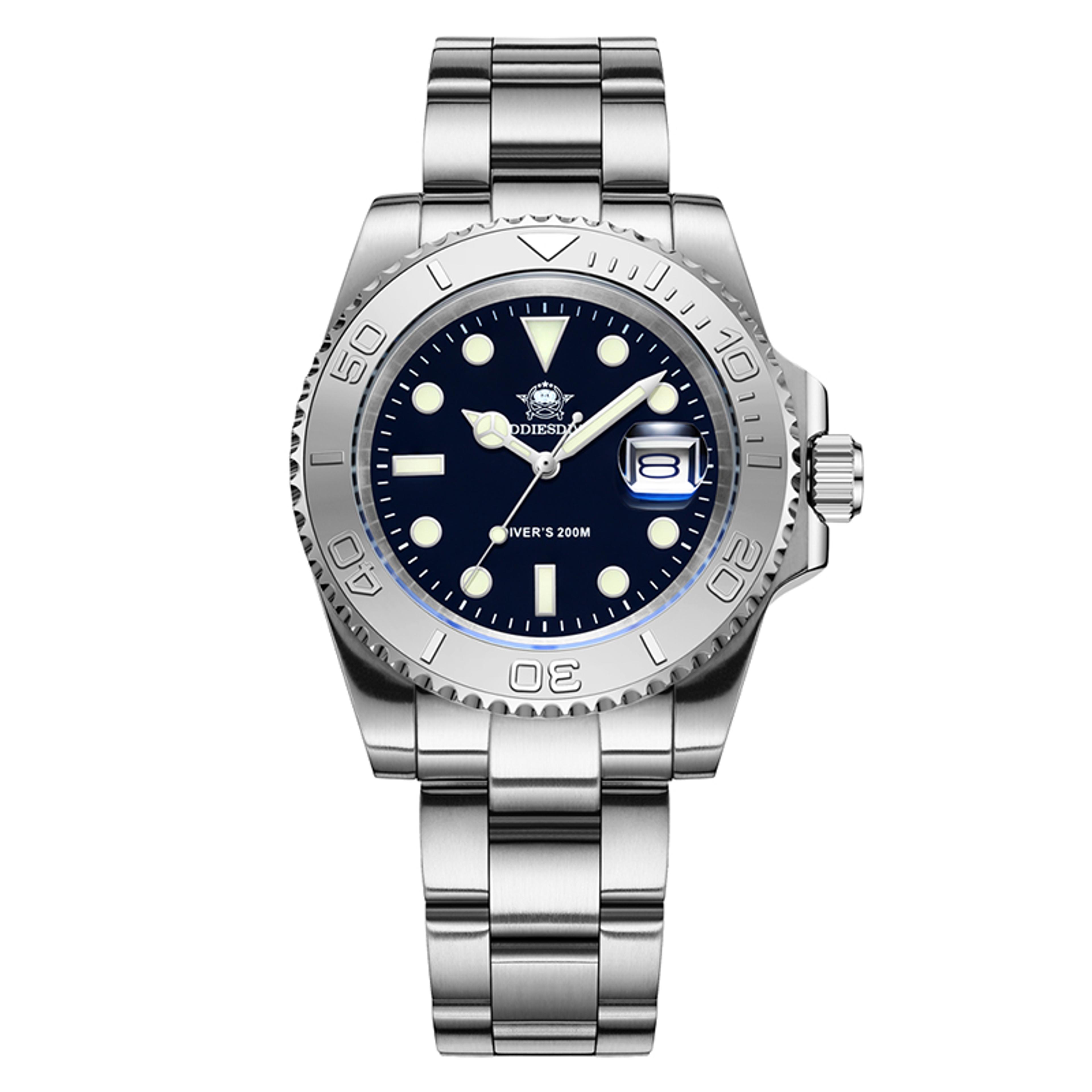 Luxurious Stainless Steel Mens Analog Quartz Watch Waterproof Diving Watch With Luminous Dial 6
