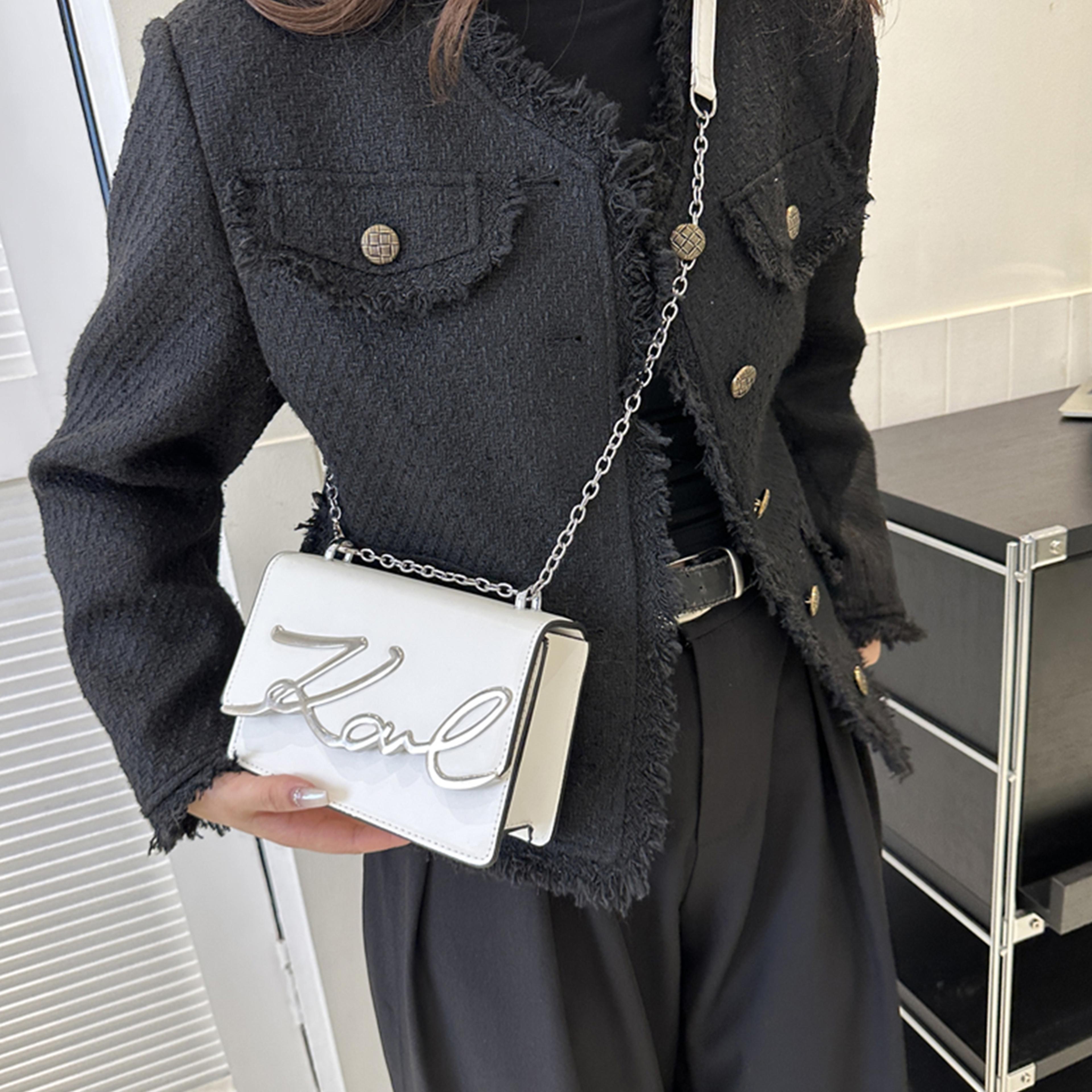 Fashionable Solid Color Crossbody Shoulder Bag With Metal Logo  ChainLink Strap 1