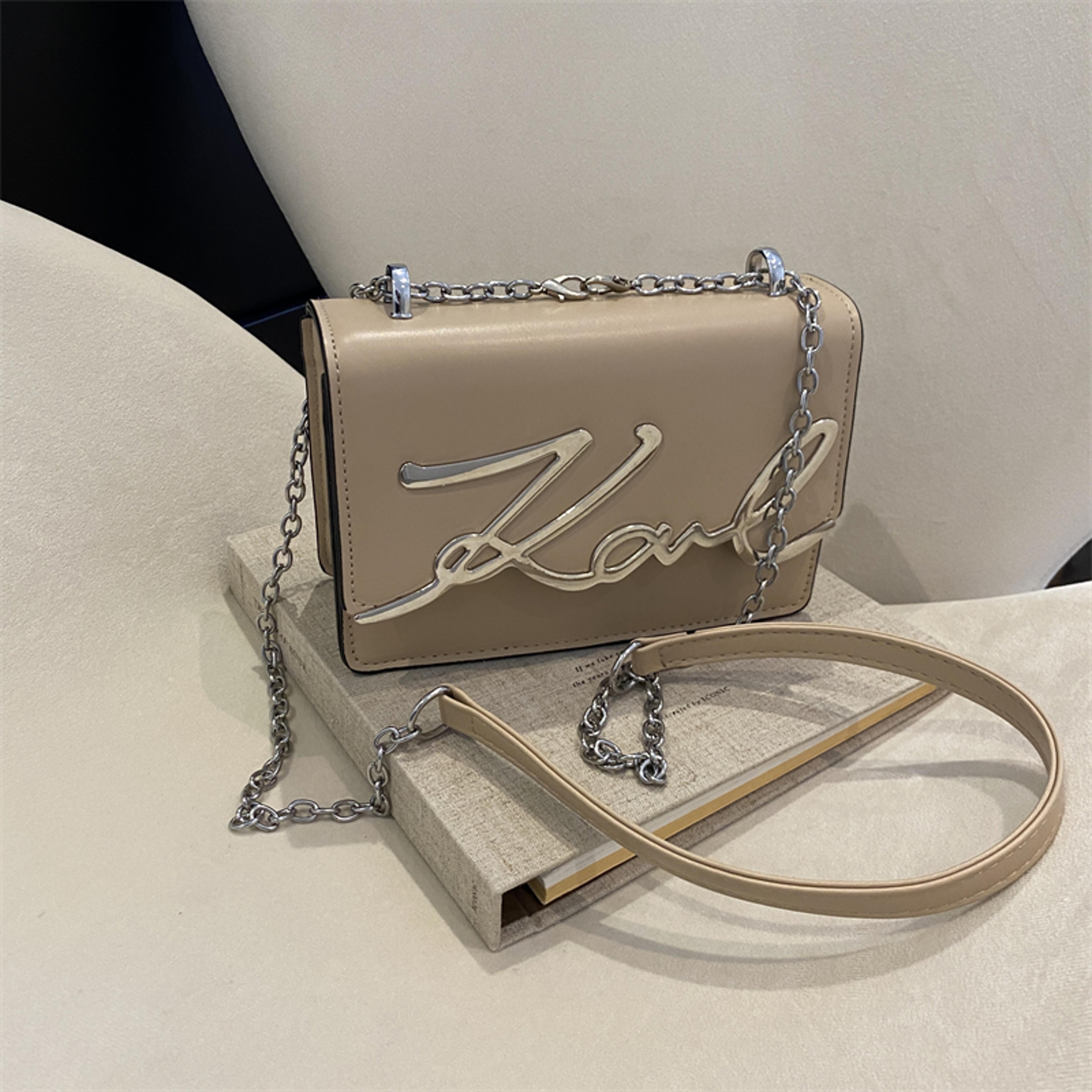 Fashionable Solid Color Crossbody Shoulder Bag With Metal Logo  ChainLink Strap 4