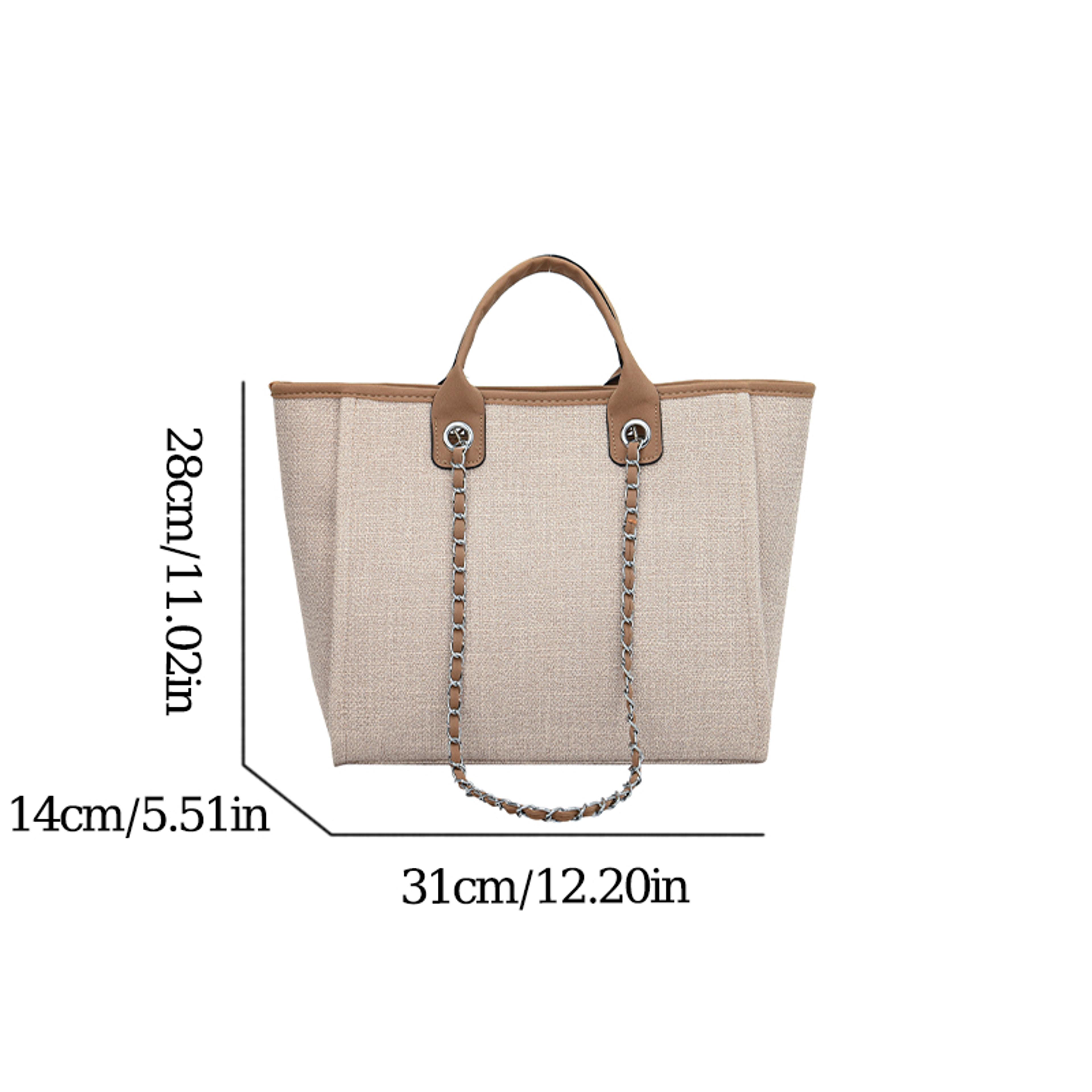 Fashionable Canvas Tote Bag With Chain And Zipper Large Capacity Womens Shoulder Bag For Commuter S 1