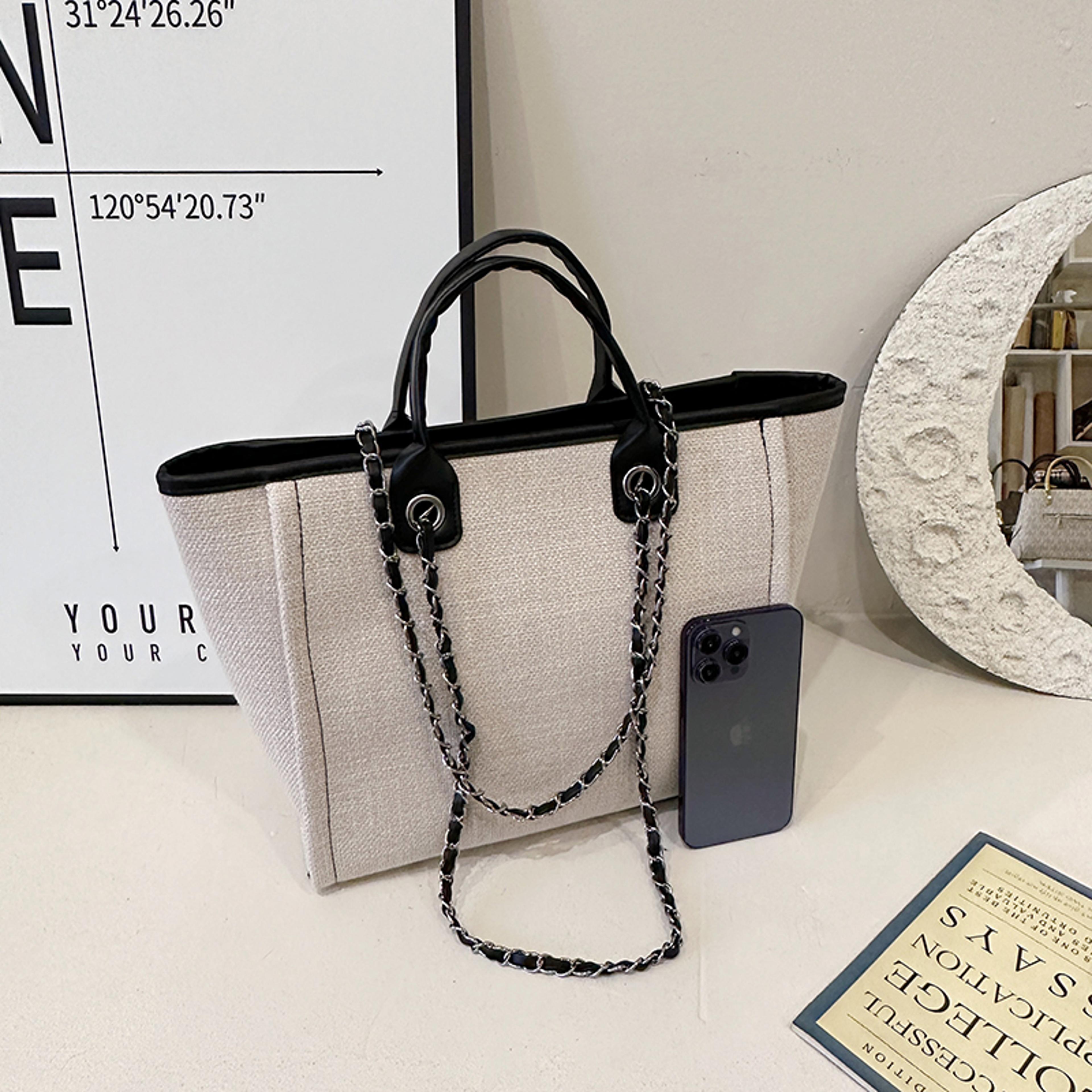 Fashionable Canvas Tote Bag With Chain And Zipper Large Capacity Womens Shoulder Bag For Commuter S 2