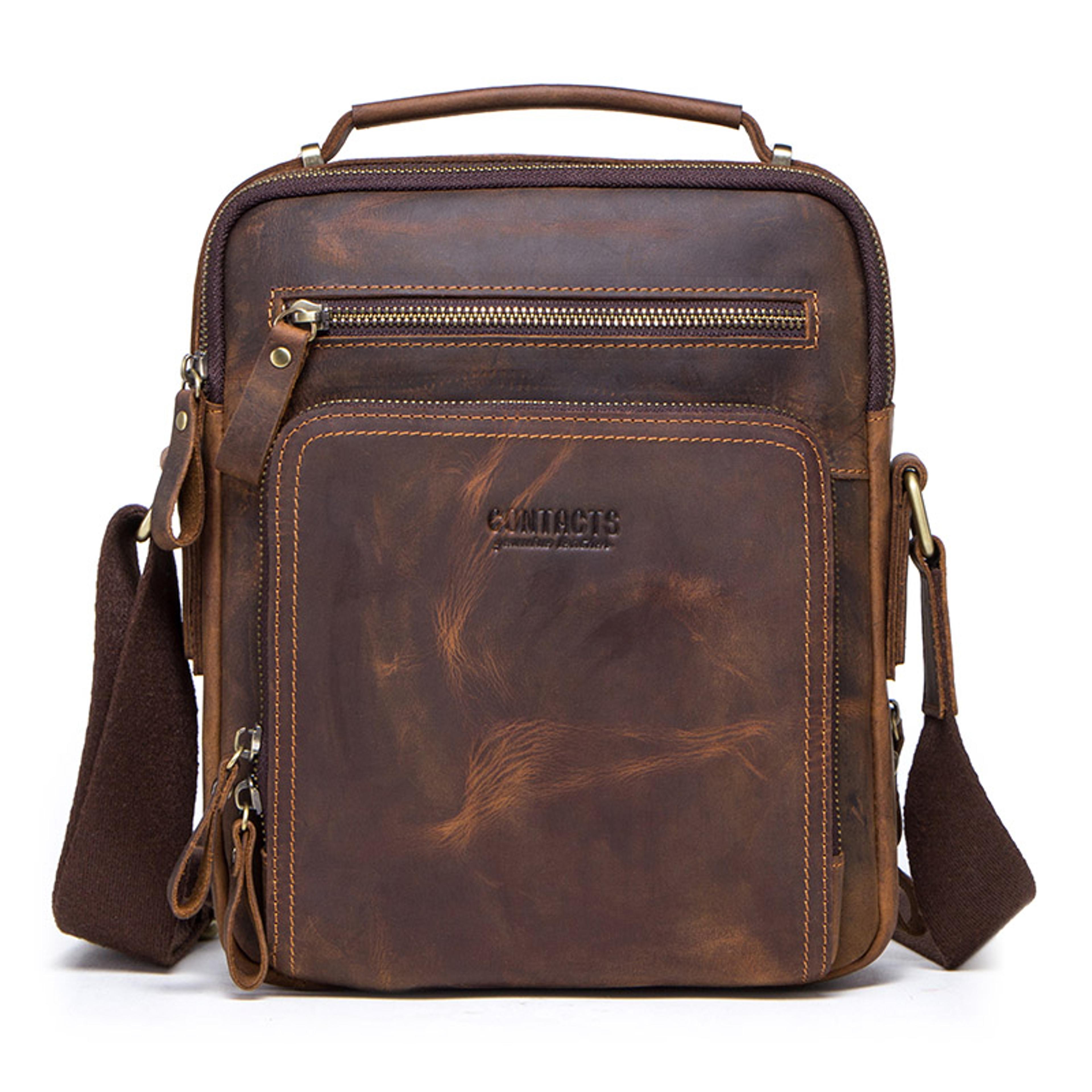 Vintage Crazy Horse Leather Mens Crossbody Shoulder Bag 7
