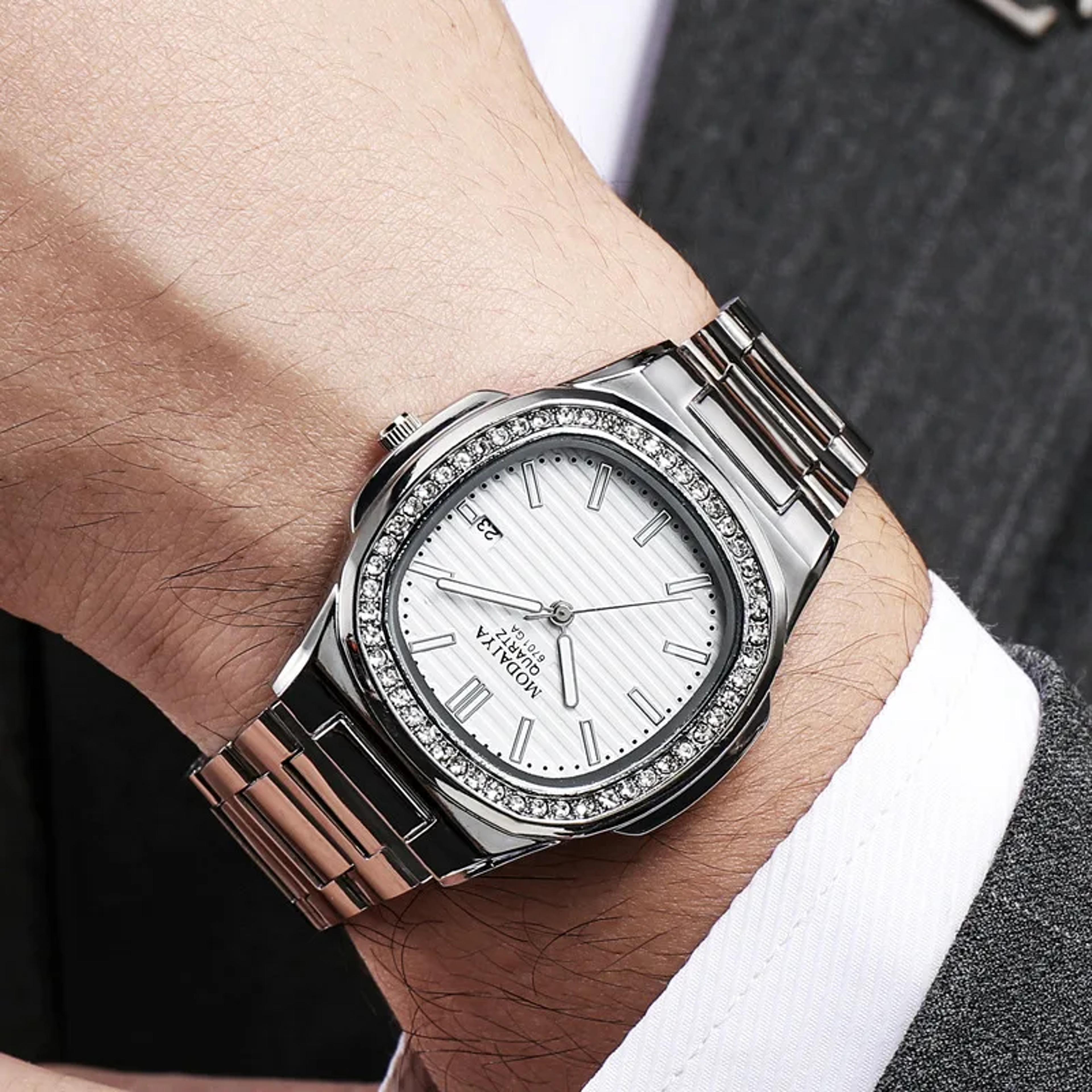 Luxury Mens Quartz Chronograph Watch Stainless Steel Automatic Date Sports Watch 2