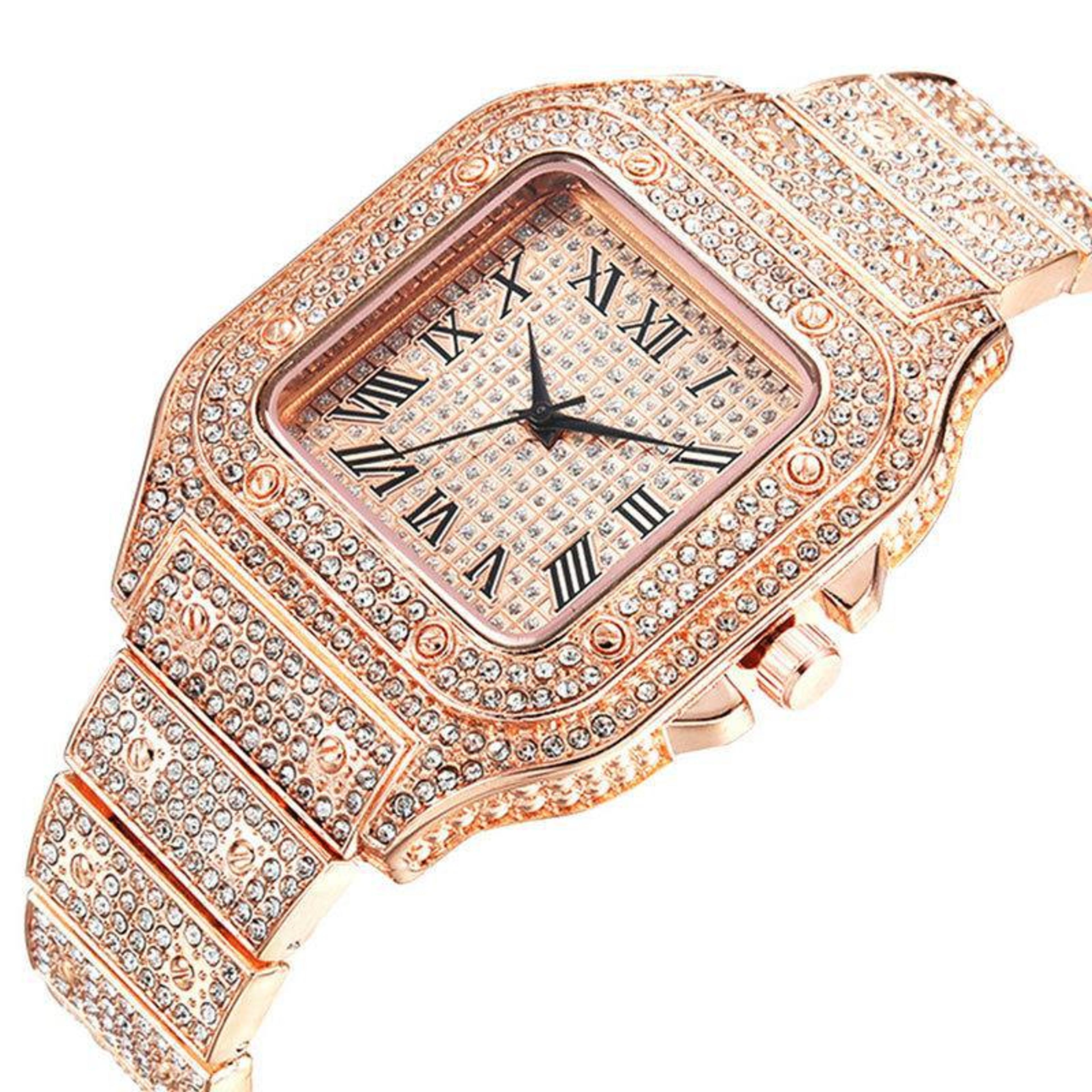 luxury diamond gold watch for men & women unisex rhinestone bracelet watch elegant female wrist watch