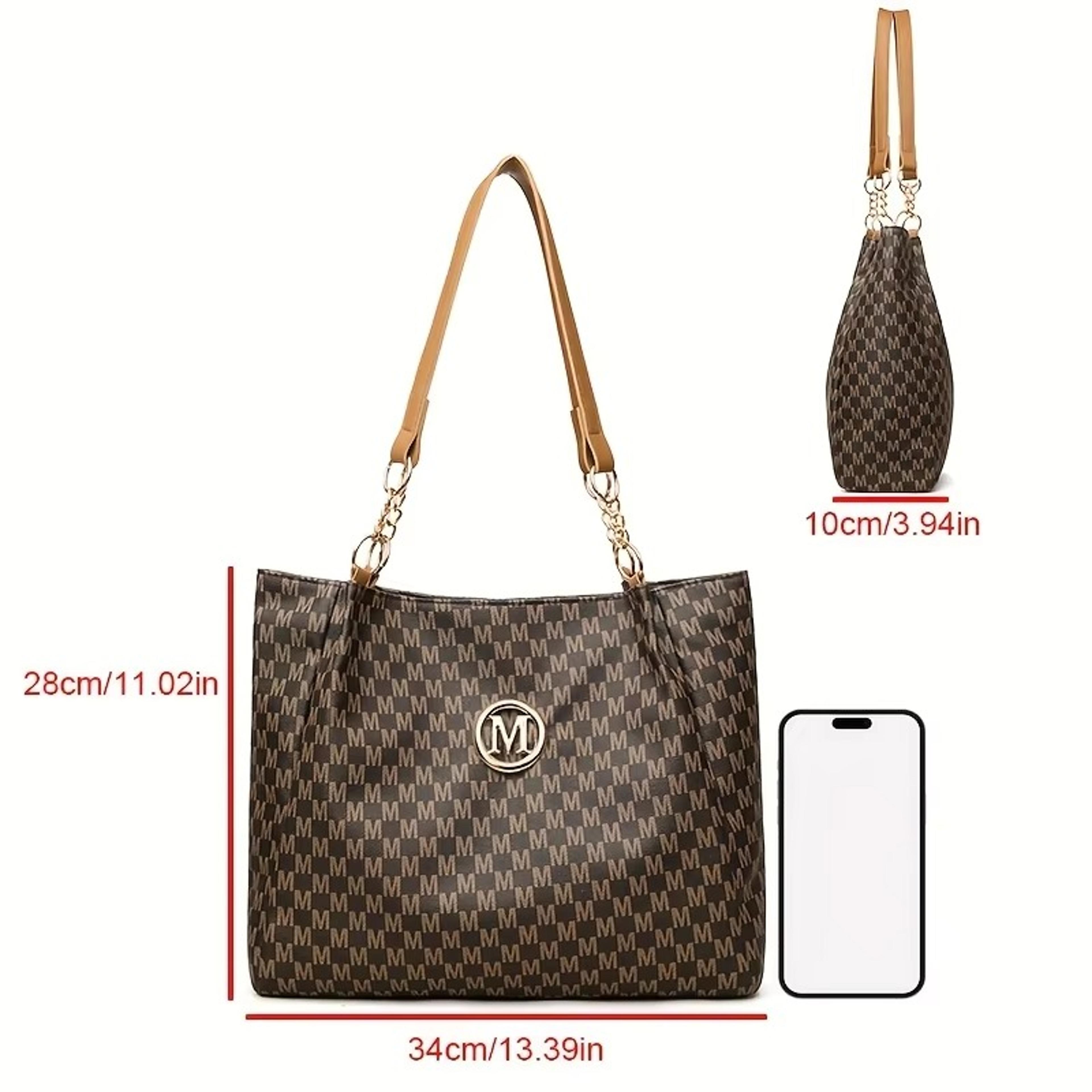 Vintage Geometric Tote Bag Synthetic Leather Shoulder Bag For Women Large Capacity Travel  Shopping 1