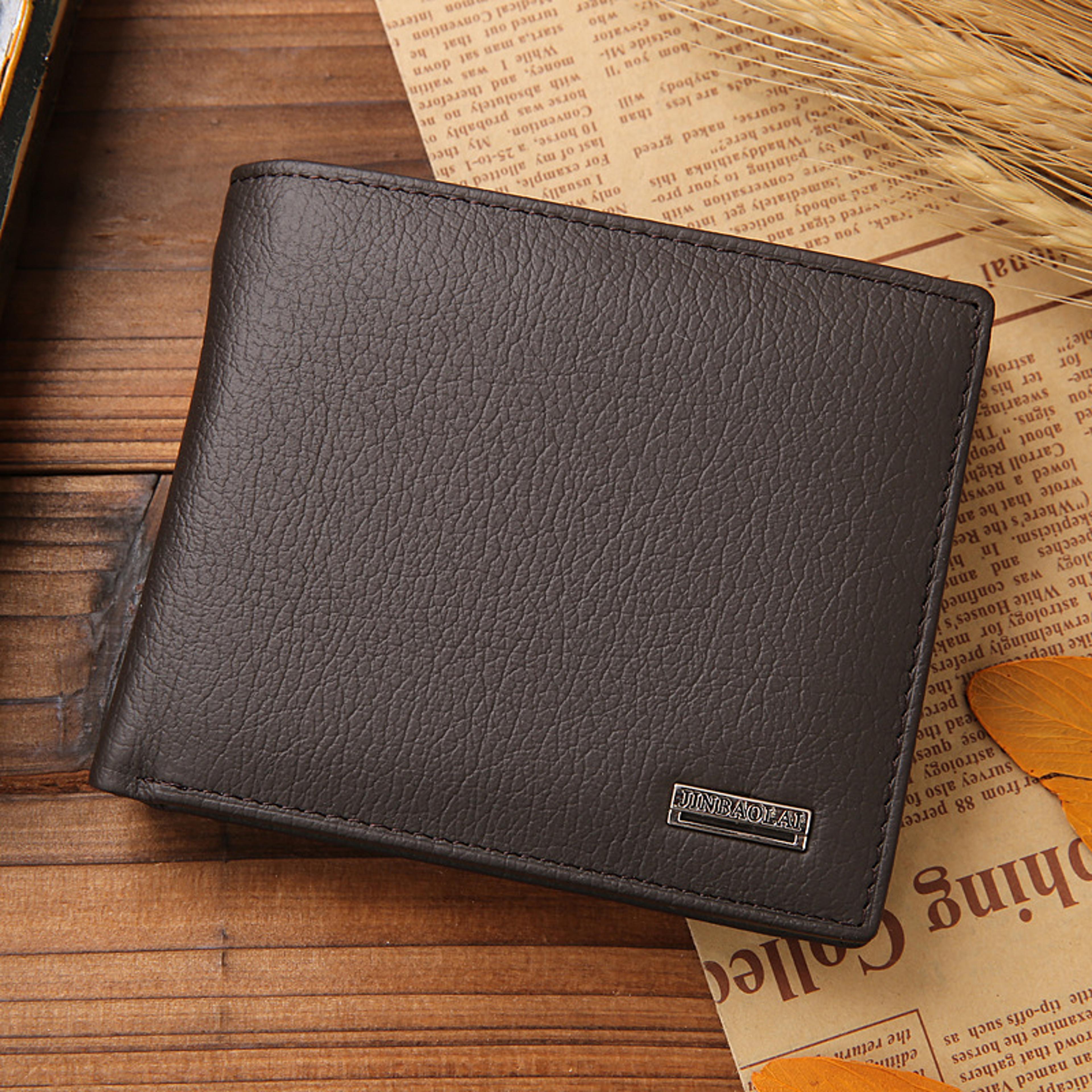 Genuine Leather Mens Short Wallet Waterproof Credit Card Holder With Coin Pocket 4