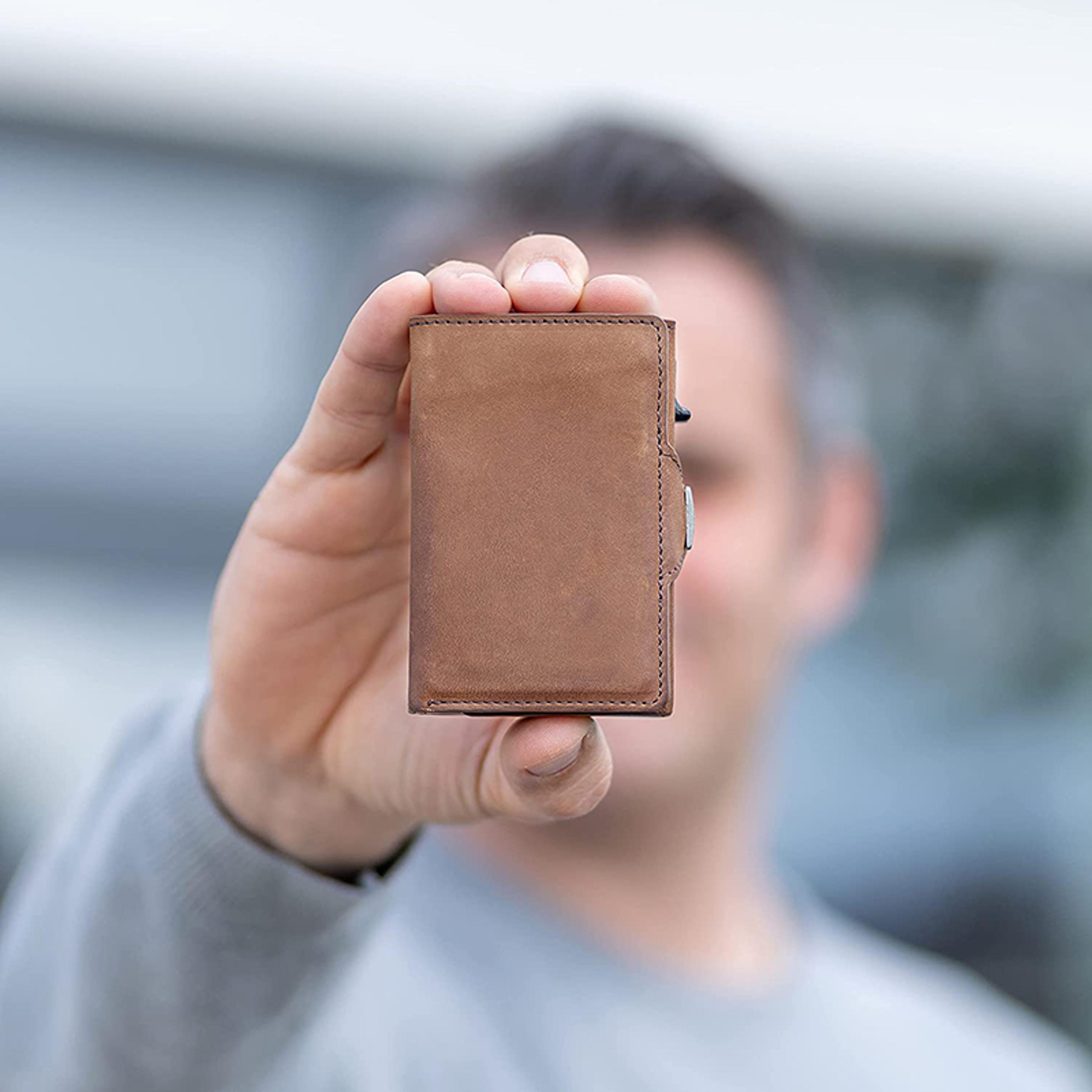 genuine leather credit card case wallet with coin and note compartment for men and women secure stylish storage