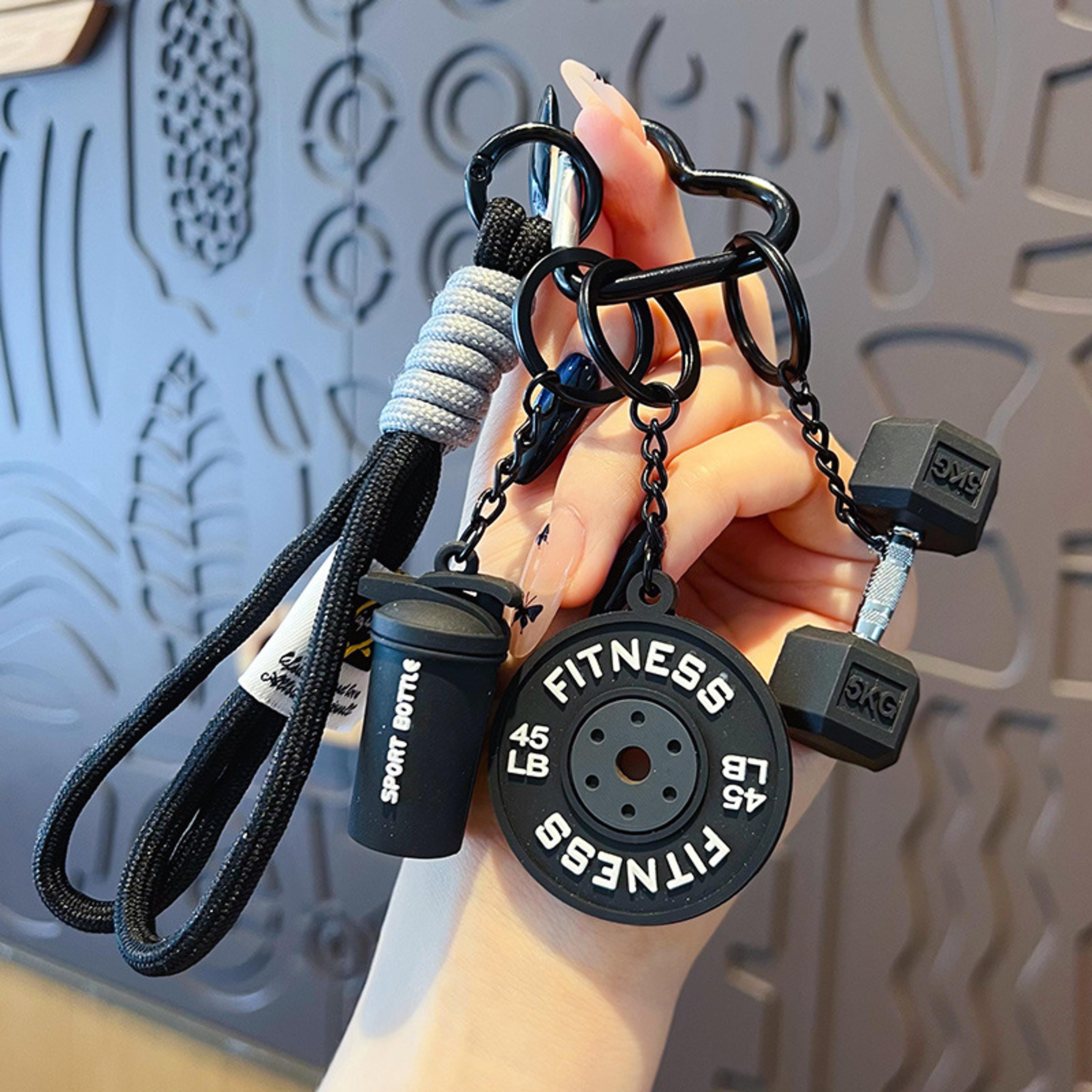Mini Barbell Plates Keychain With D Shaped Buckle Water Cups Simulation Dumbbells Keyring Creative  1