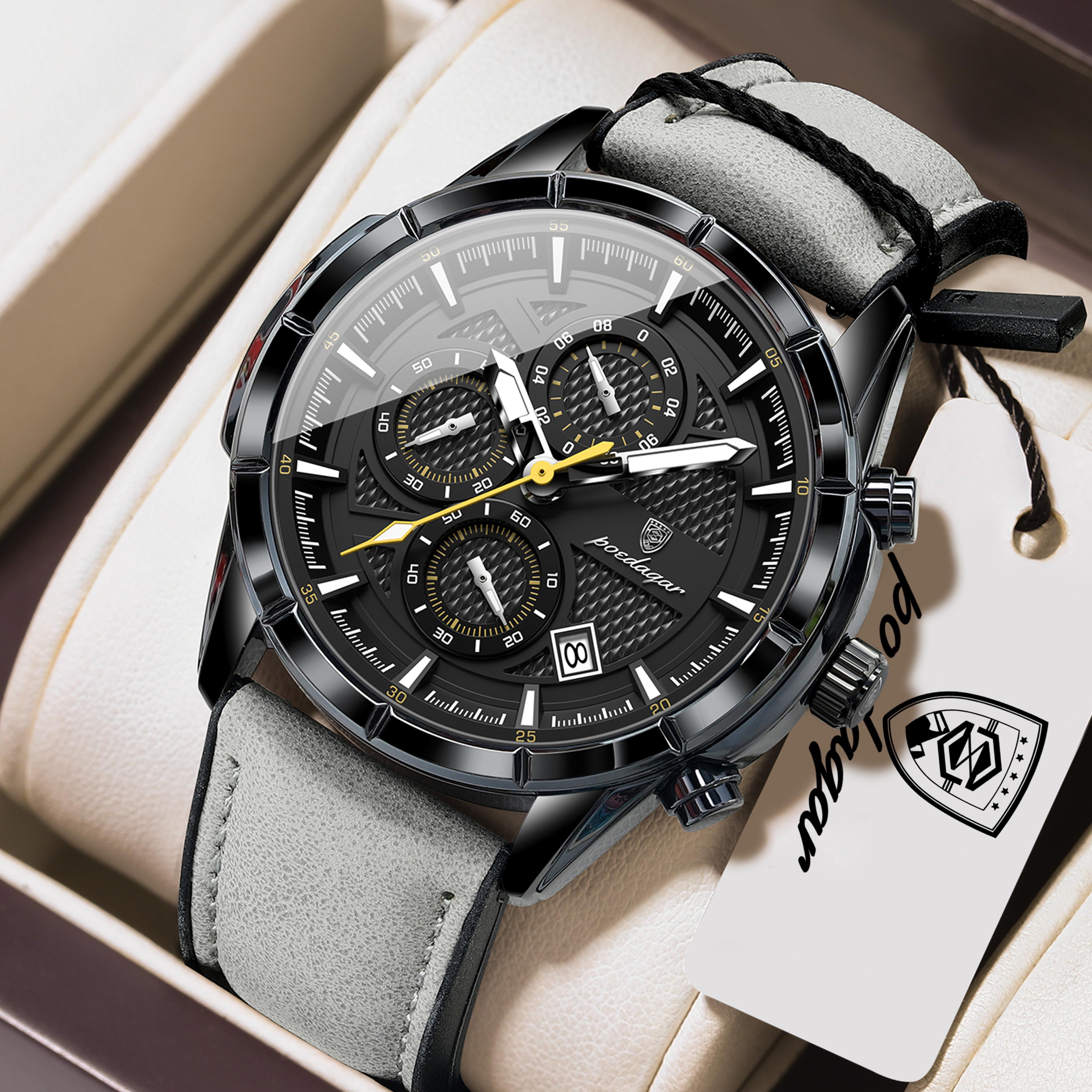 vintage couple wristwatch quartz leather mens watch with date chronograph waterproof luminous watch gift for husband