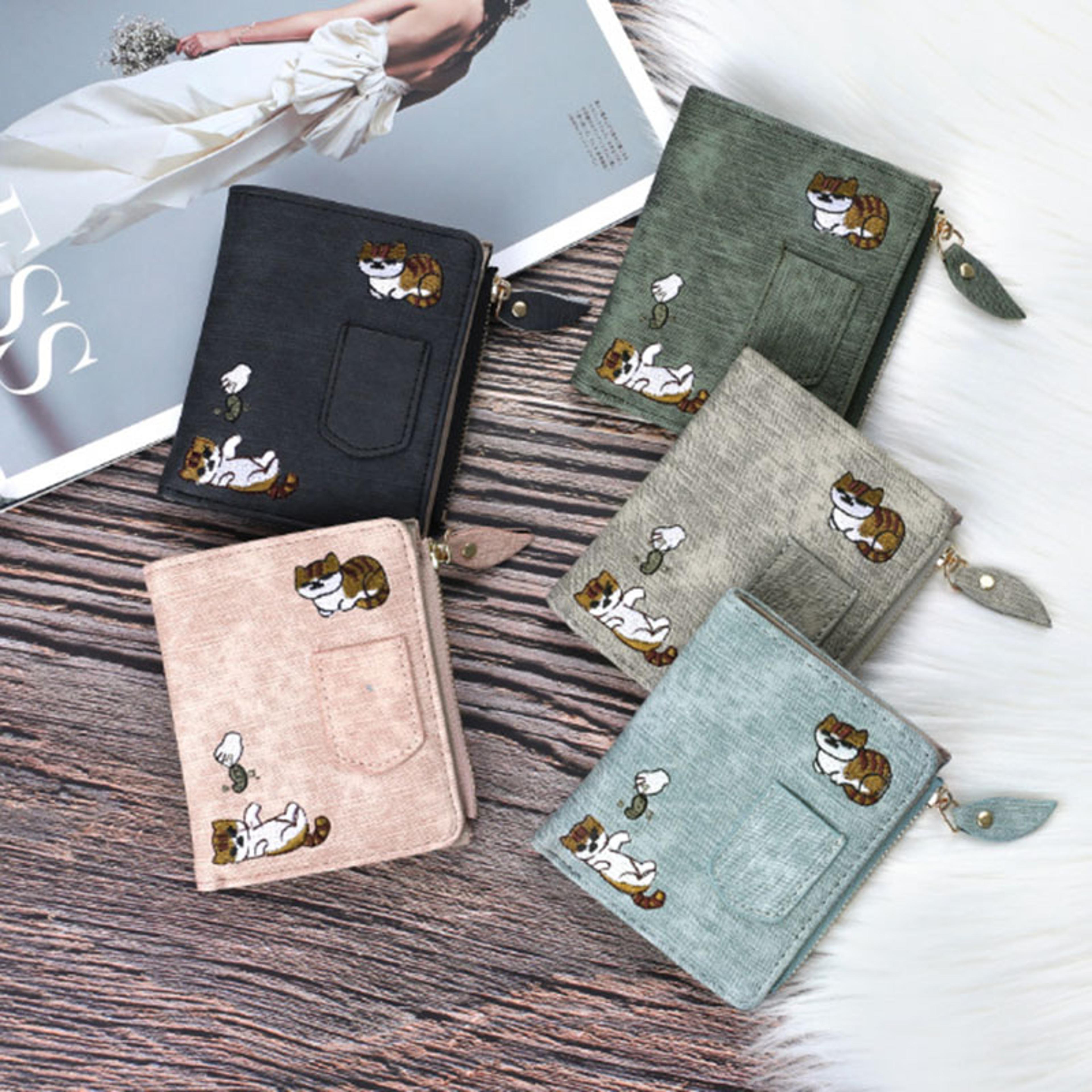 cartoon cat pattern pu leather wallet large capacity storage card holder