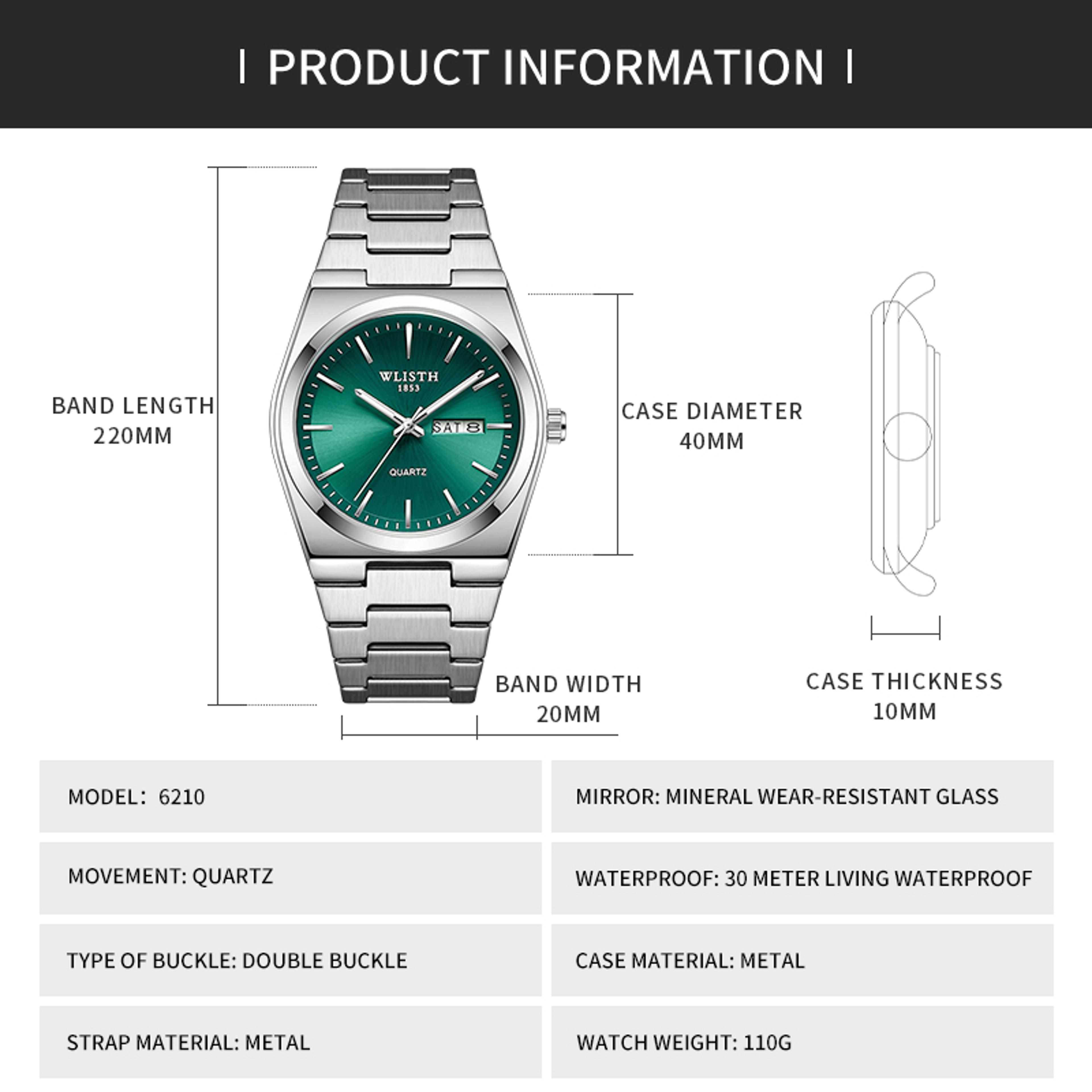 Luxury Stainless Steel Quartz Watch For Men Waterproof Luminous Date Week Function 5