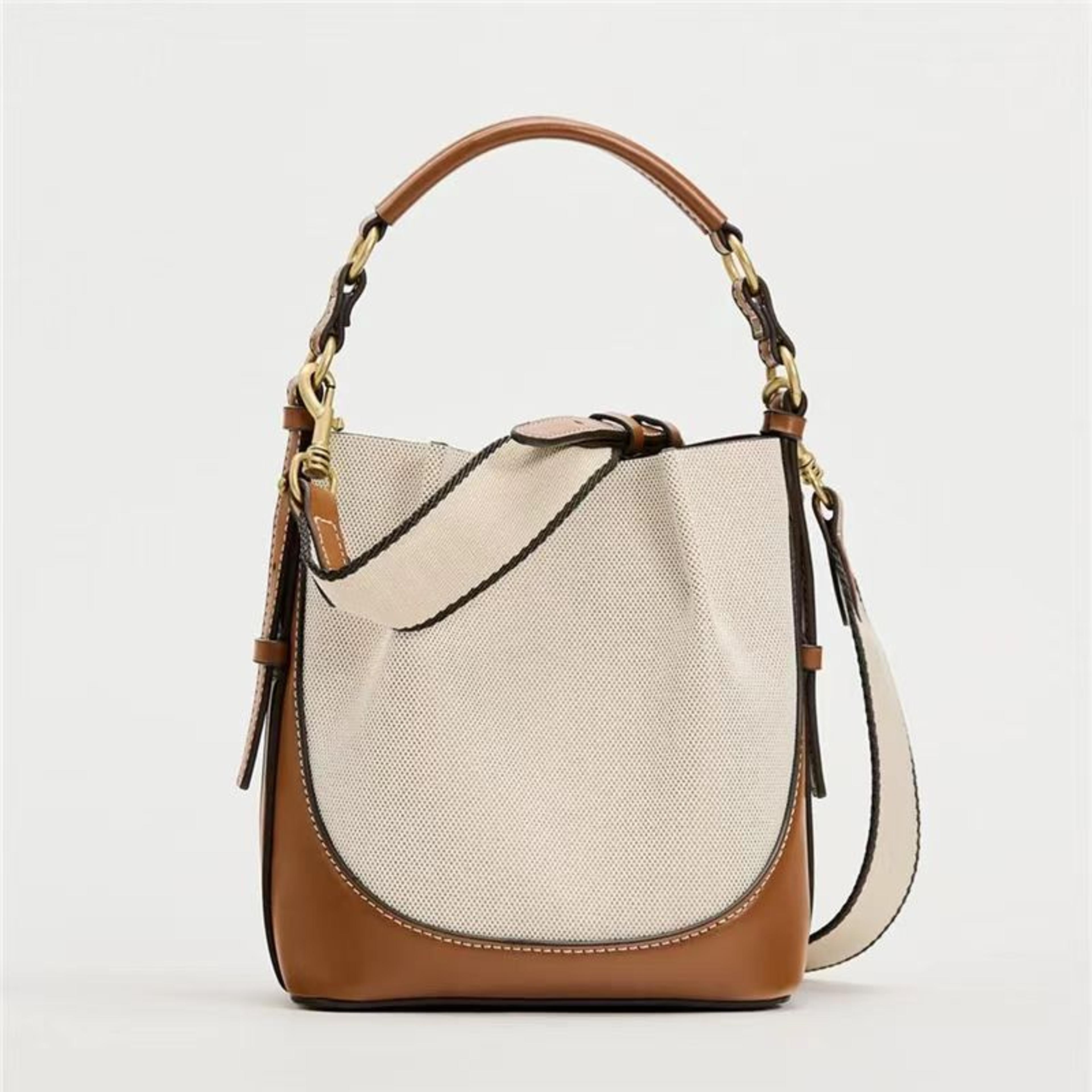 Fashionable Style Drawstring Bucket Bag For Women Portable Brown Crossbody Bag 5