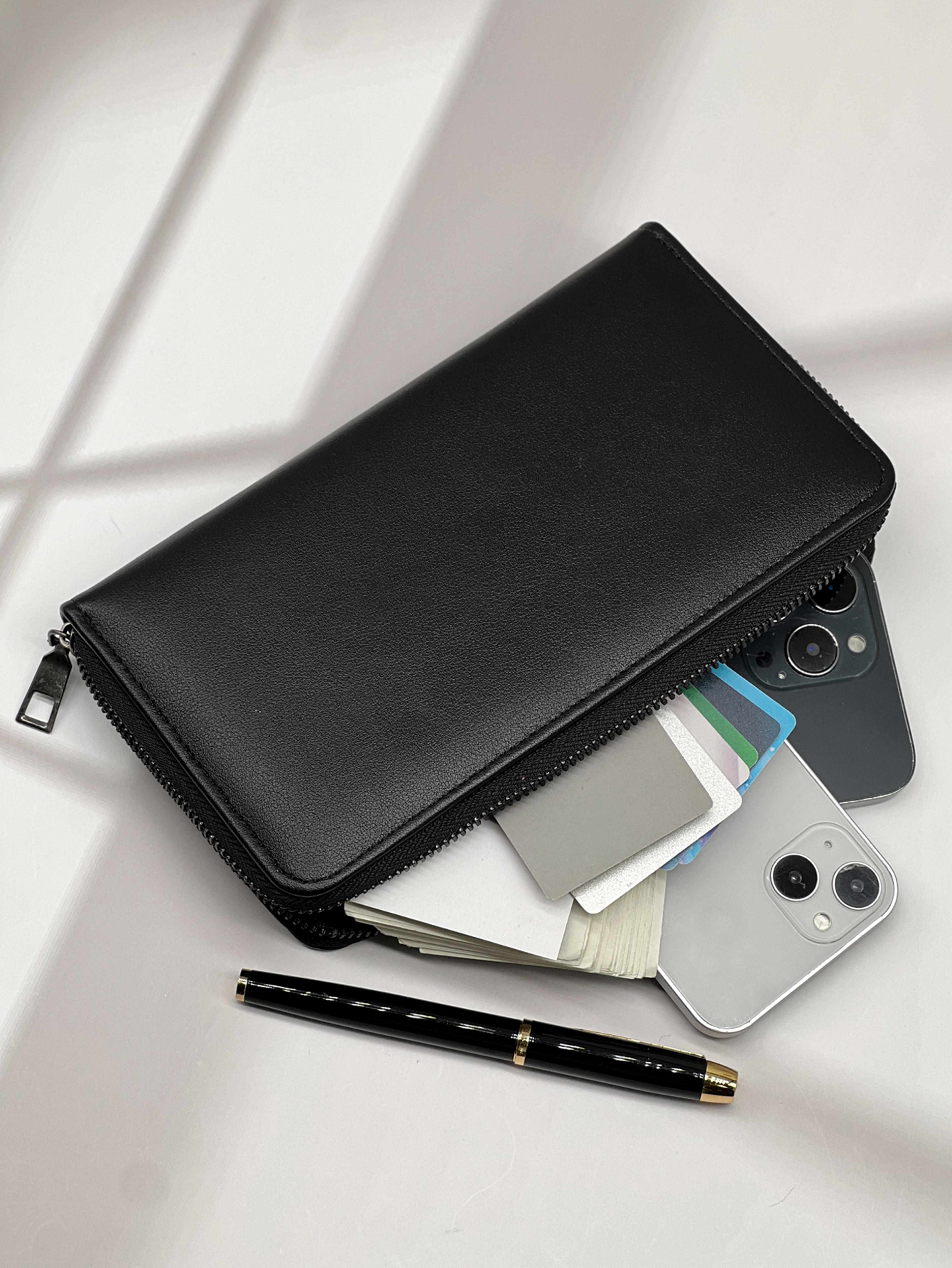 Fashion Simple Black Long Wallet Multi Card Large Capacity  Portable Cell Phone Wallet 3